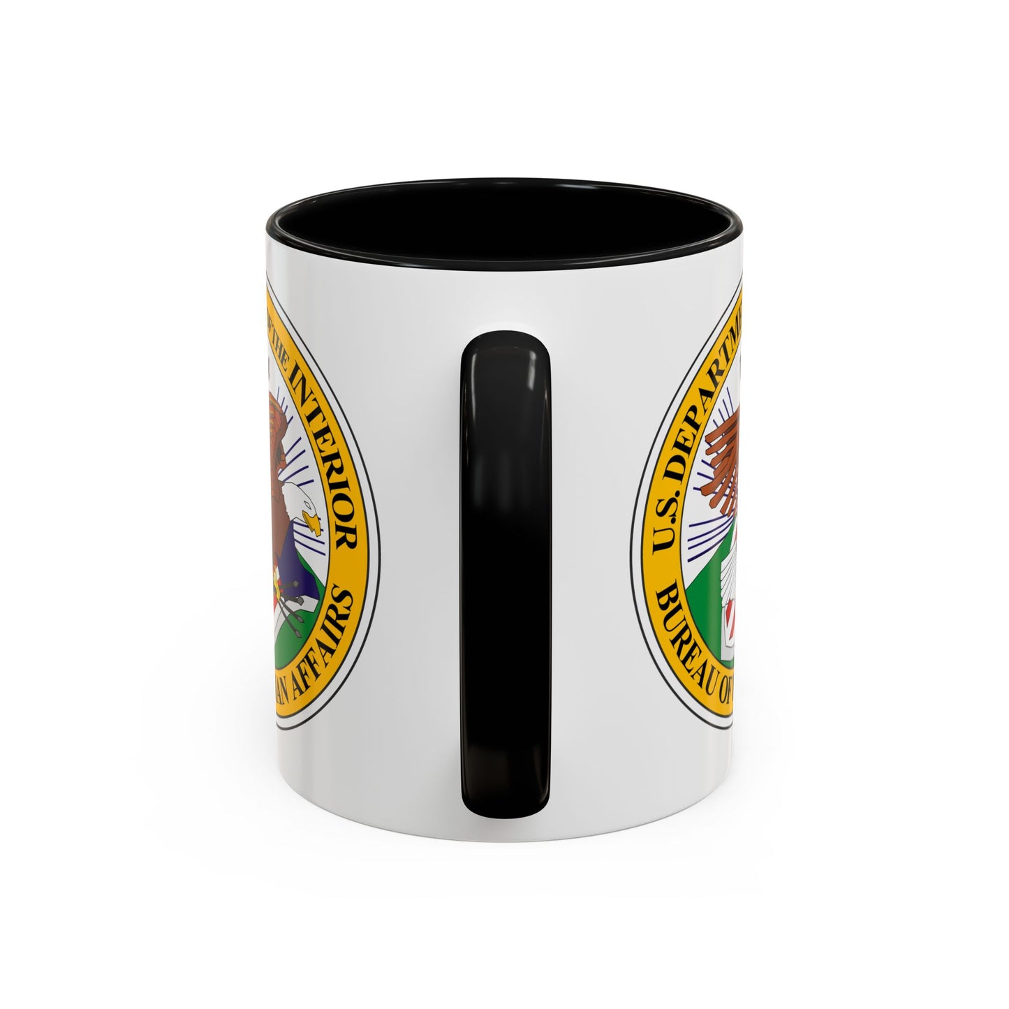 Bureau of Indian Affairs Seal Coffee Mug - Double Sided Print, Black Accent White Ceramic, 11oz by TheGlassyLass.com