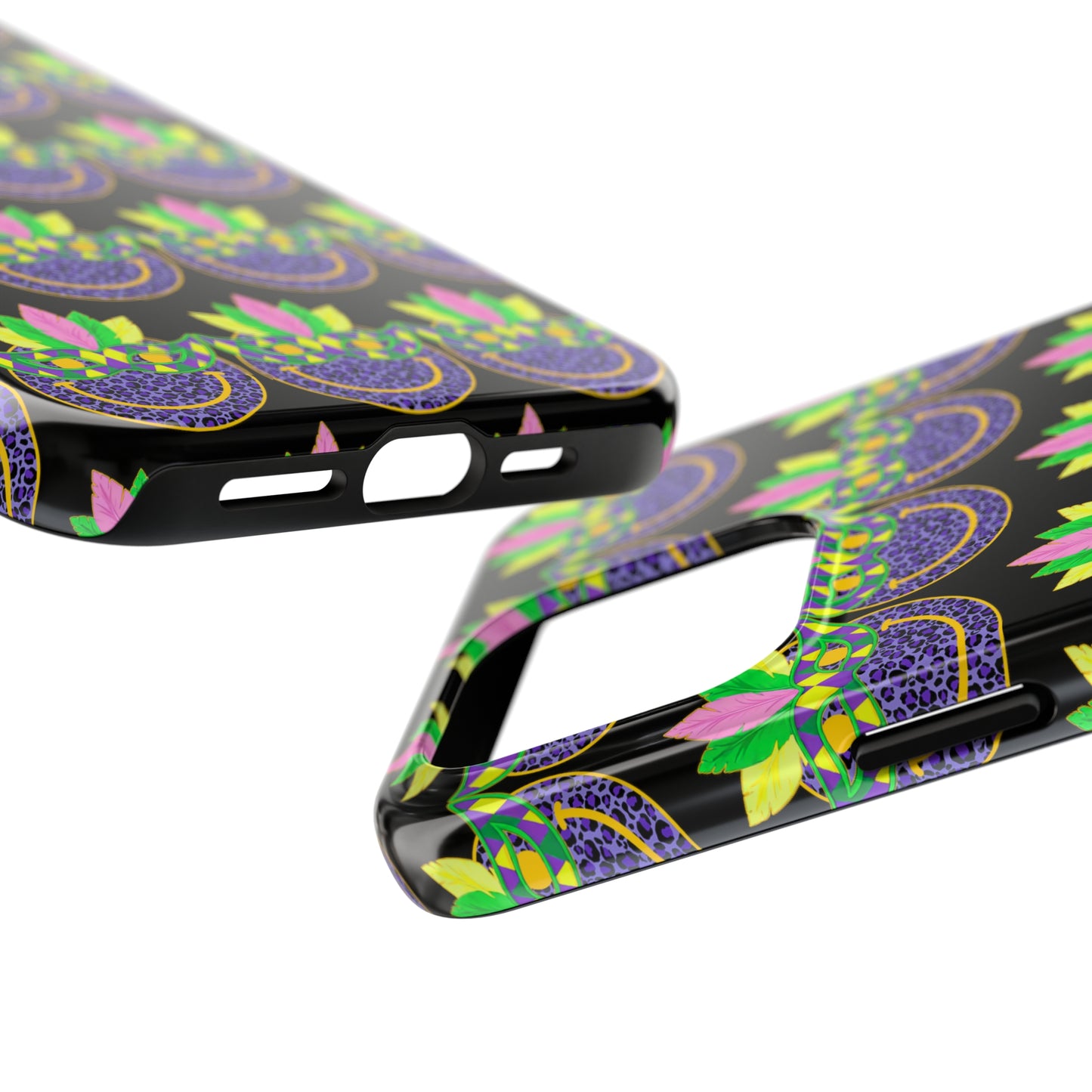 Mardi Gras Cat Mask: iPhone Tough Case Design - Wireless Charging - Superior Protection - Original Designs by TheGlassyLass.com