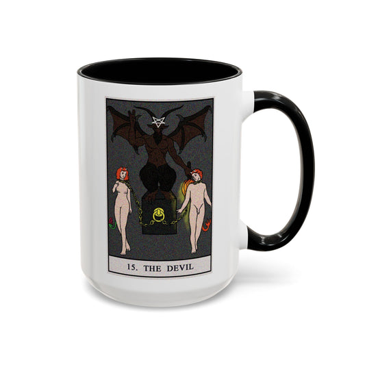 The Devil Tarot Card Coffee Mug - Double Sided Black Accent White Ceramic 15oz by TheGlassyLass.com