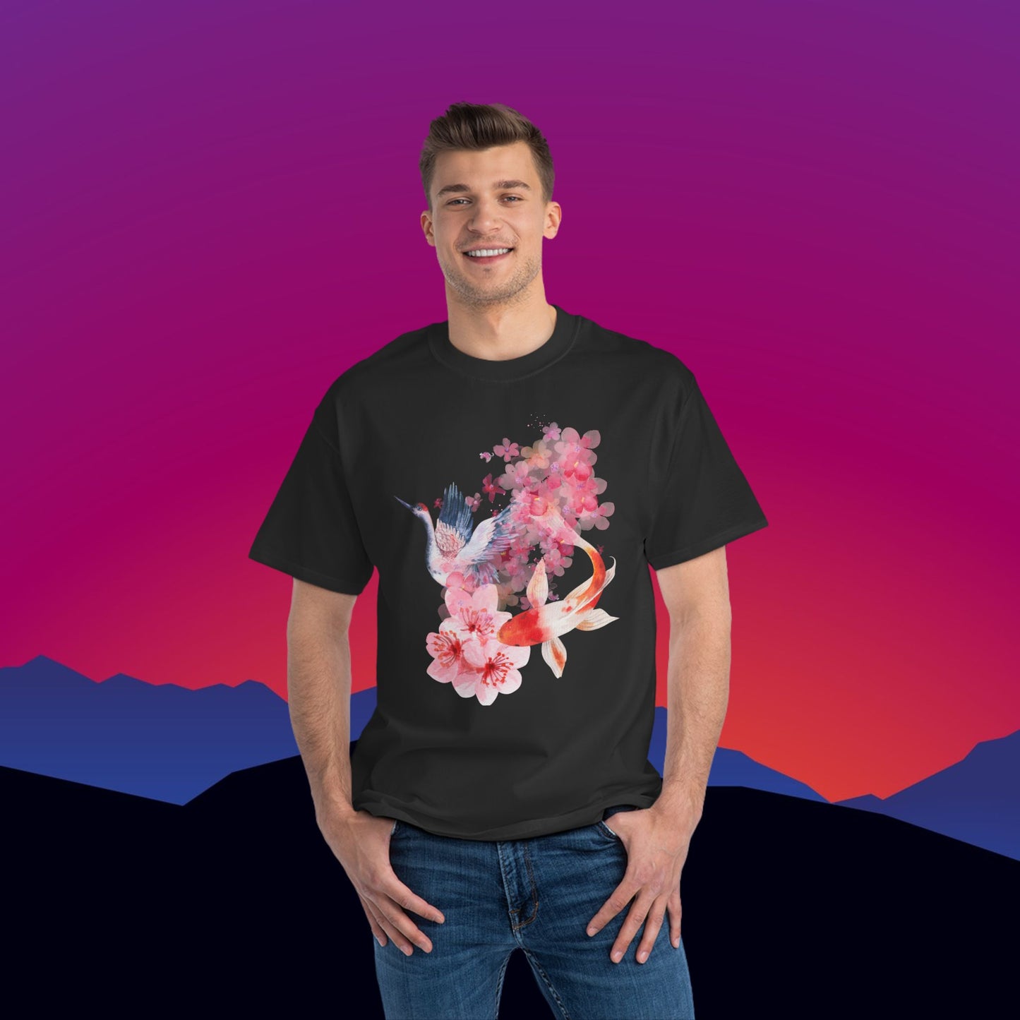 Koi Swan T-Shirt: (Hanes Beefy-T 100% Preshrunk Cotton Custom Printed by TheGlassyLass.com