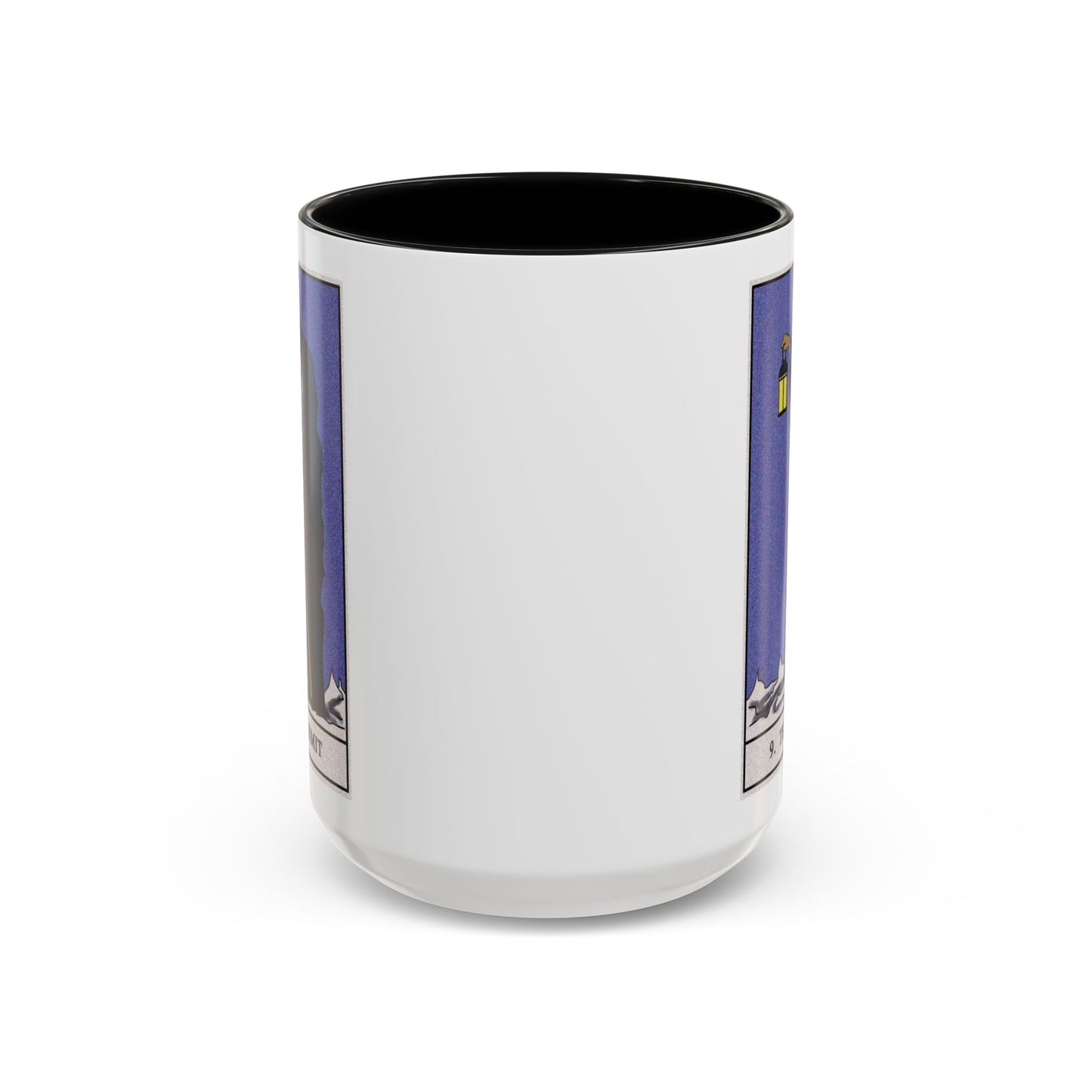 The Hermit Tarot Card Coffee Mug - Double Sided Black Accent White Ceramic 15oz by TheGlassyLass.com