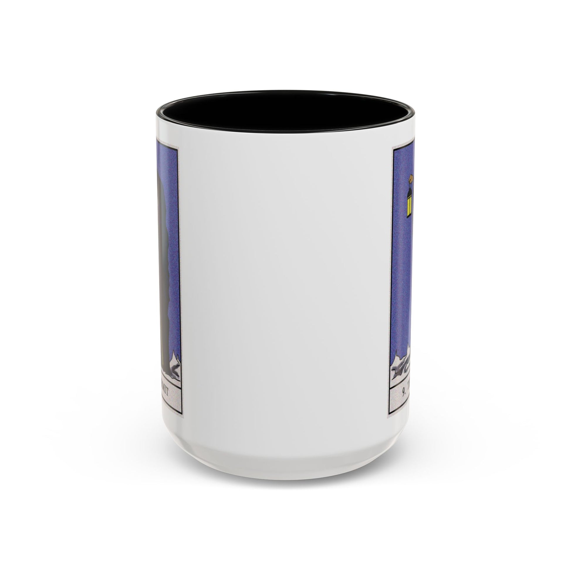 The Hermit Tarot Card Coffee Mug - Double Sided Black Accent White Ceramic 15oz by TheGlassyLass.com