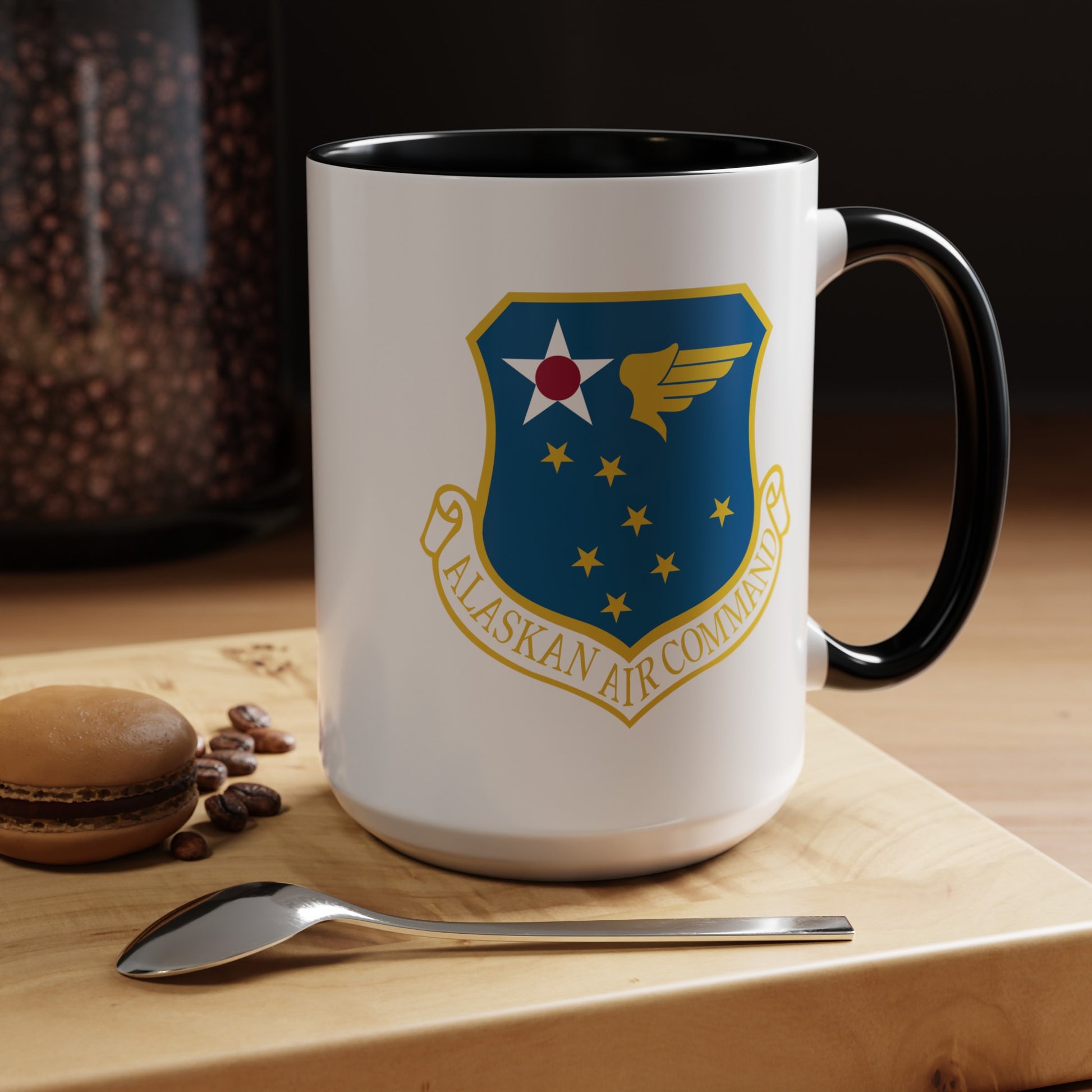 US Air Force Alaskan Air Command - Double Sided Black Accent White Ceramic Coffee Mug 15oz by TheGlassyLass.com