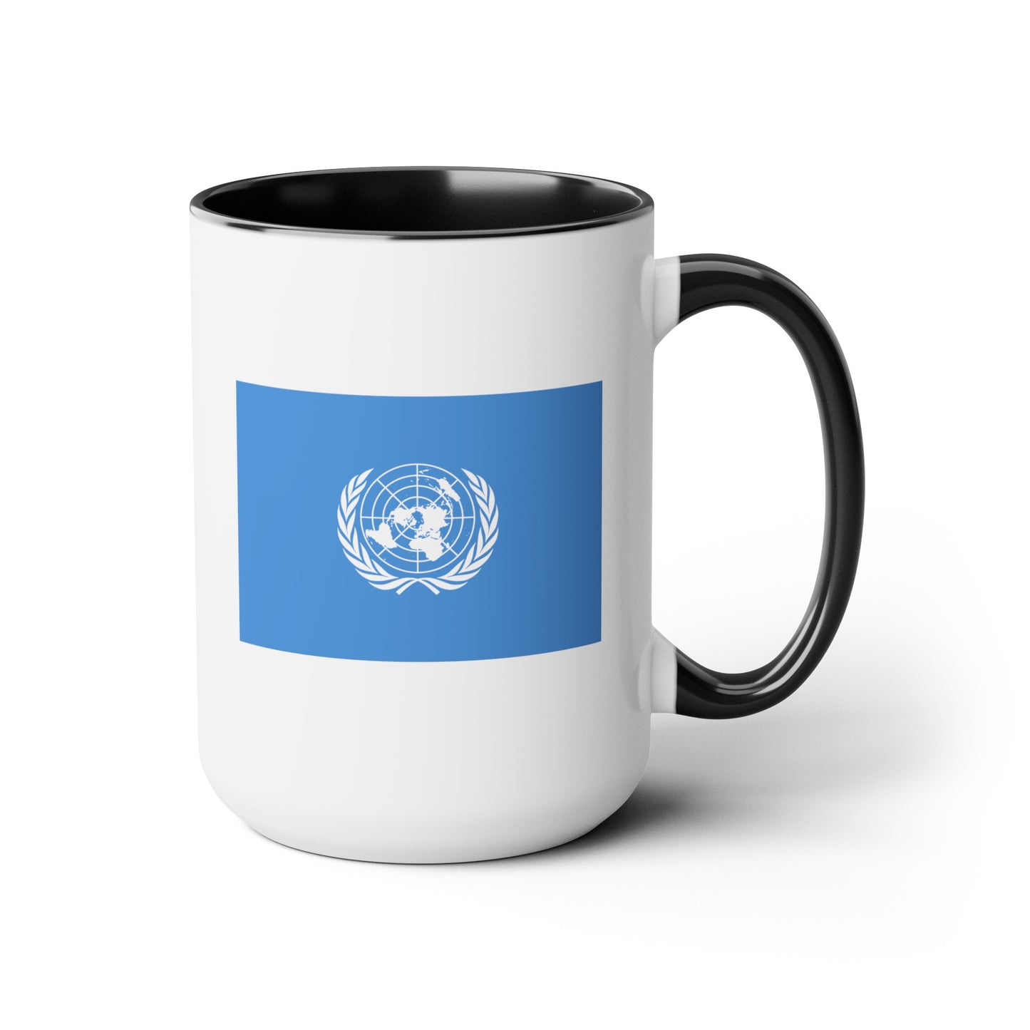 United Nations Coffee Mug - Double Sided Black Accent White Ceramic 15oz by TheGlassyLass.com