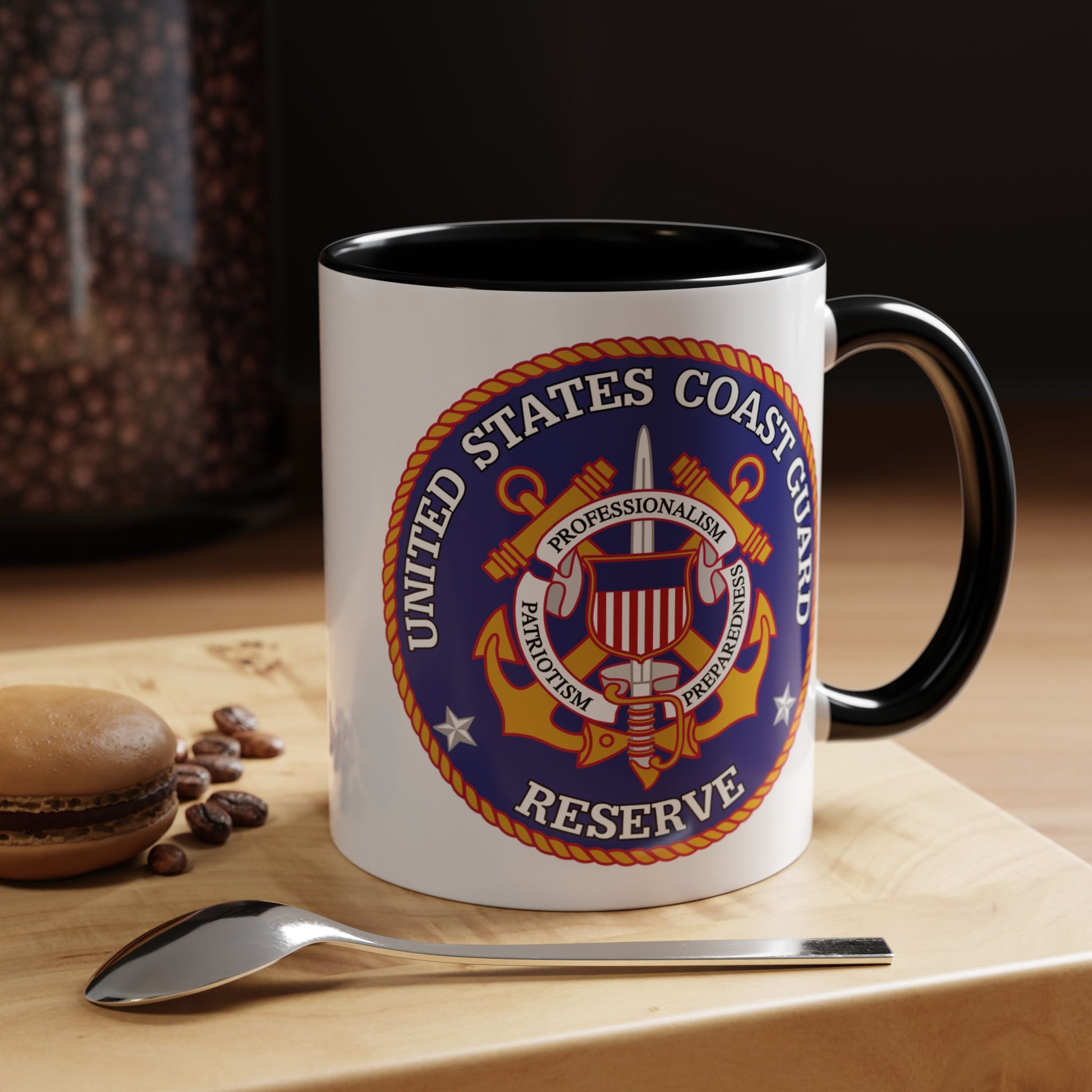United States Coast Guard Reserve Seal Coffee Mug - Double Sided Print, Black Accent White Ceramic, 11oz by TheGlassyLass.com