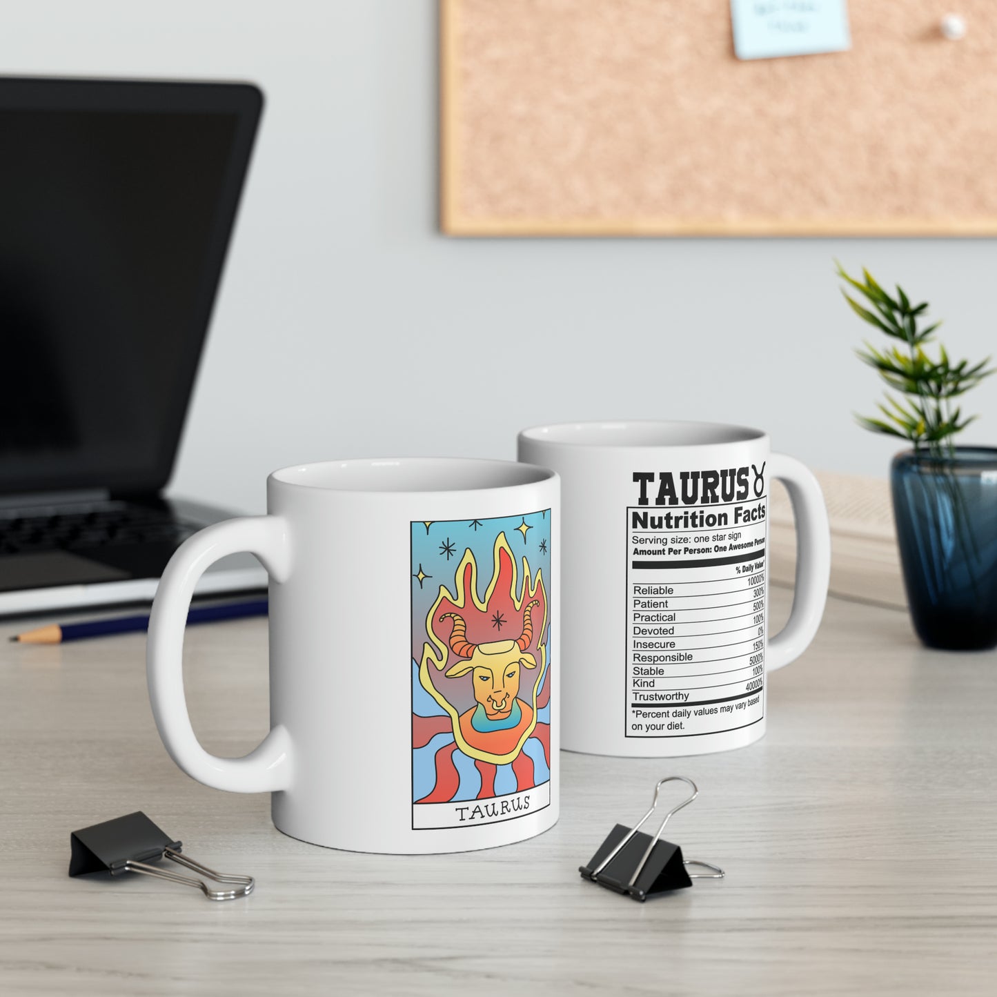Taurus Tarot Card Coffee Mug - Double Sided 11oz White Ceramic by TheGlassyLass.com
