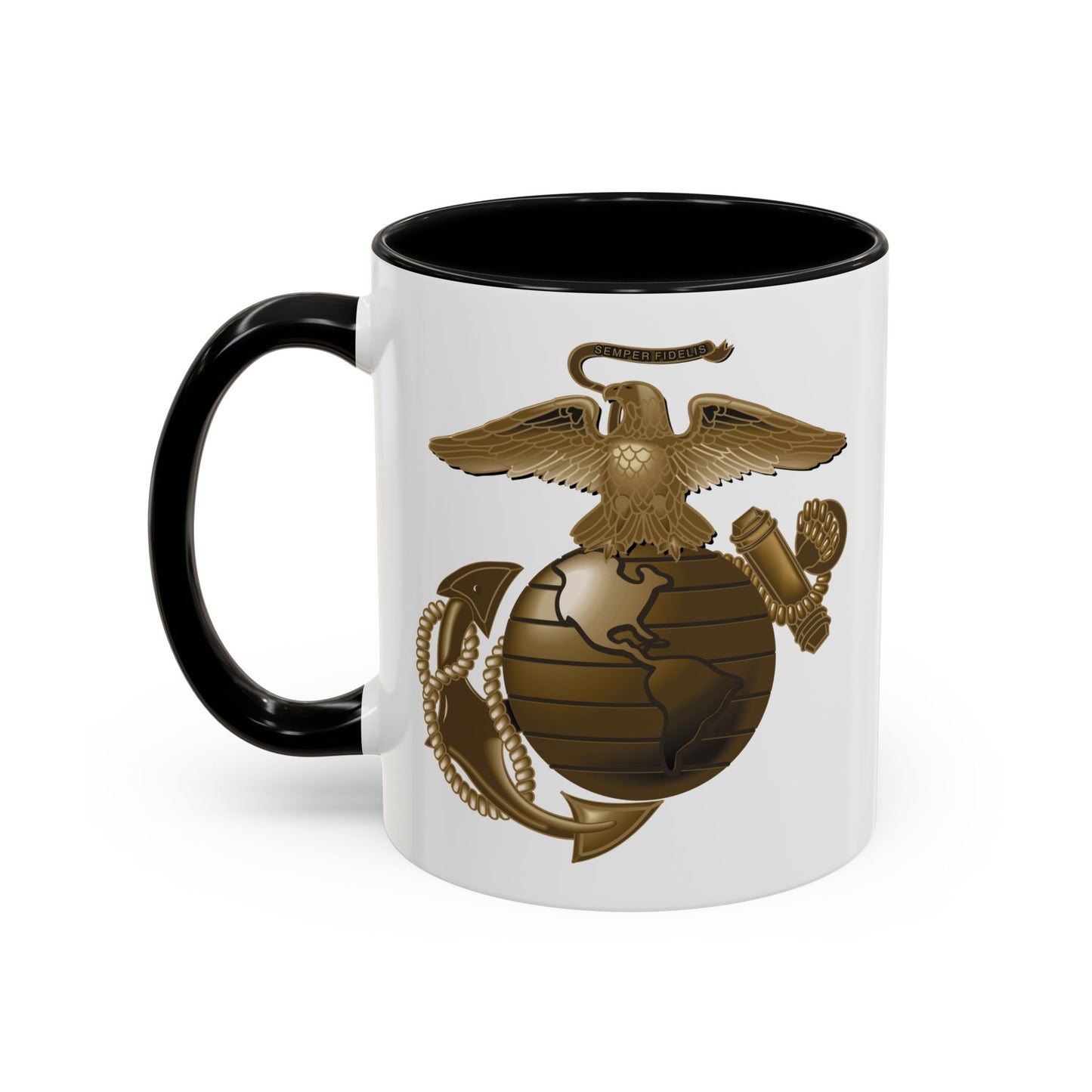 United States Marine Corps Anchor & Globe Coffee Mug - Double Sided Black Accent White Ceramic 11oz by TheGlassyLass.com