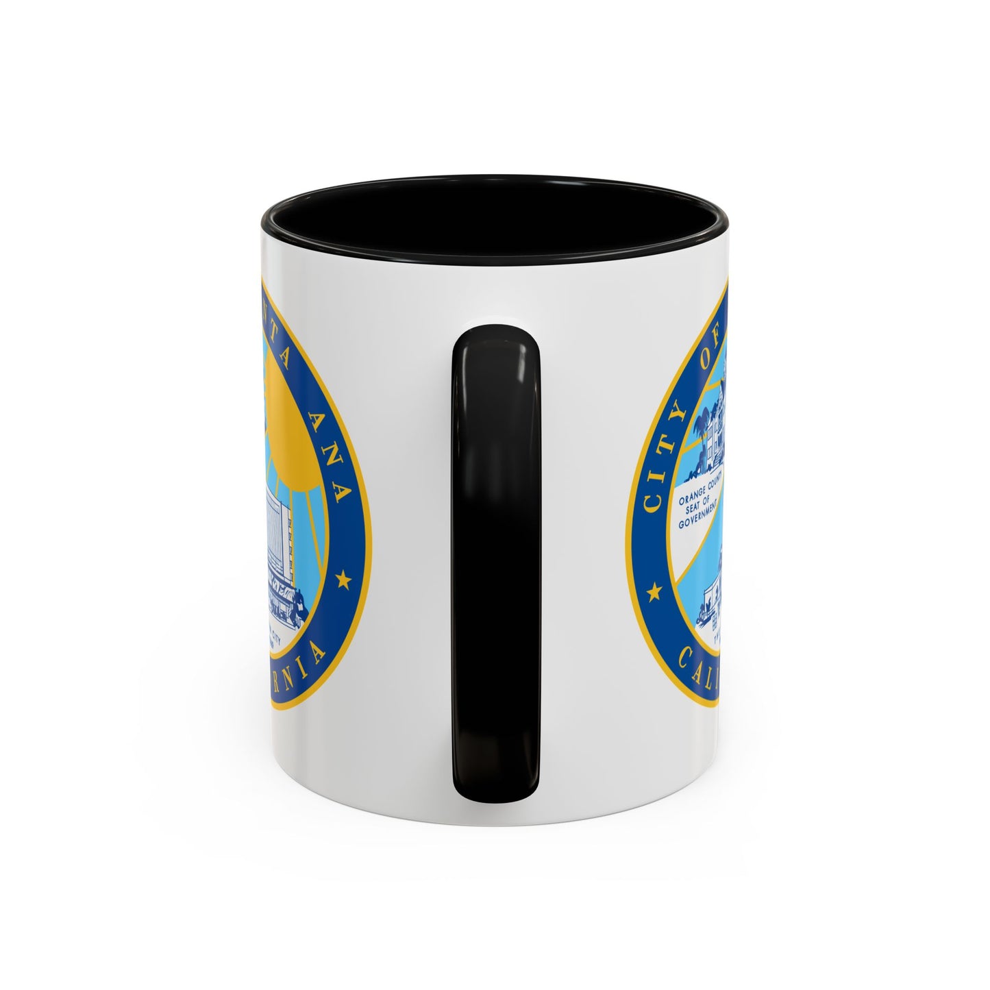 Santa Ana California Seal Coffee Mug - Double Sided Print, Black Accent White Ceramic, 11oz by TheGlassyLass.com