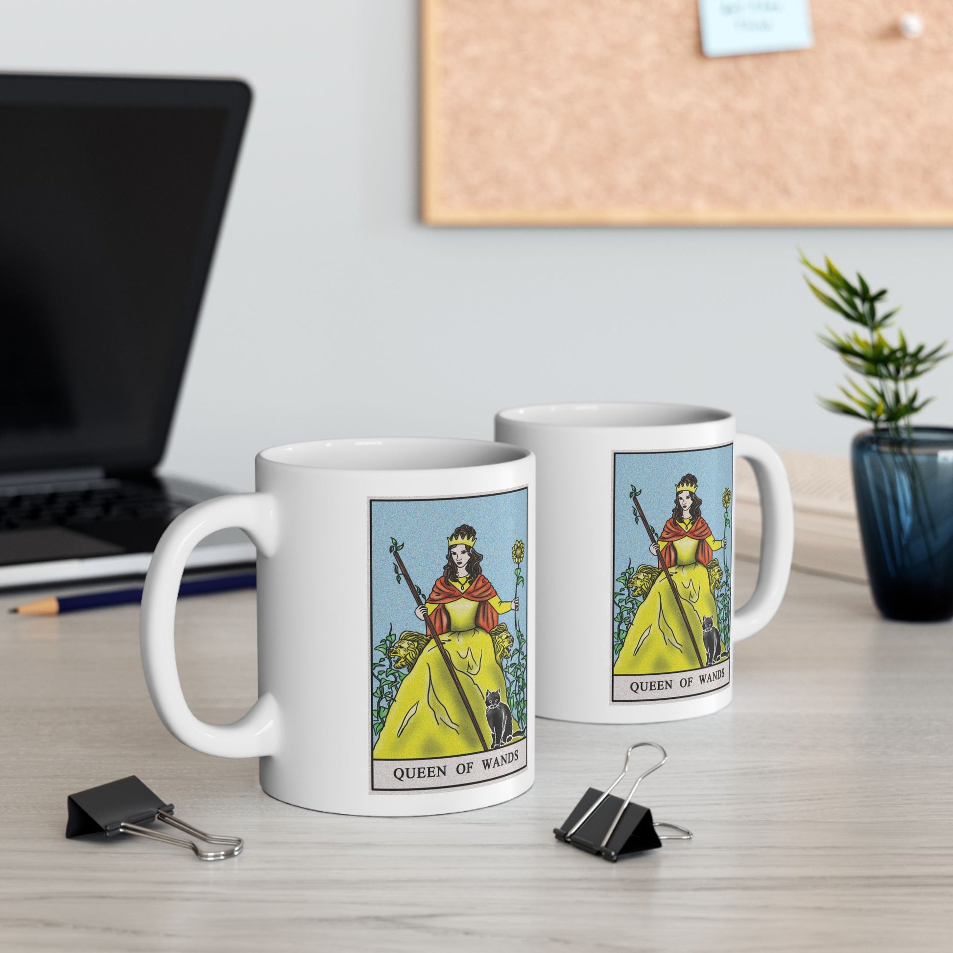 Queen of Wands of Wands Tarot Card Coffee Mug - Double Sided Print, White Ceramic, 11oz by TheGlassyLass.com