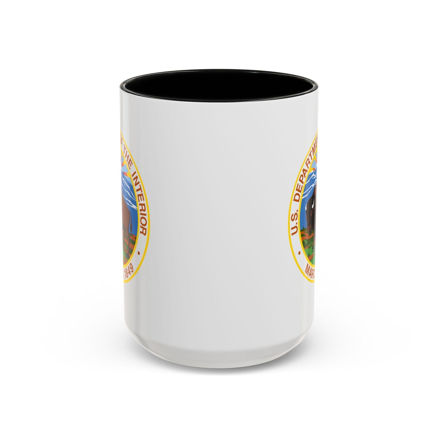 US Department of the Interior Seal Coffee Mug - Double Sided Print, Black Accent White Ceramic, 15oz by TheGlassyLass.com