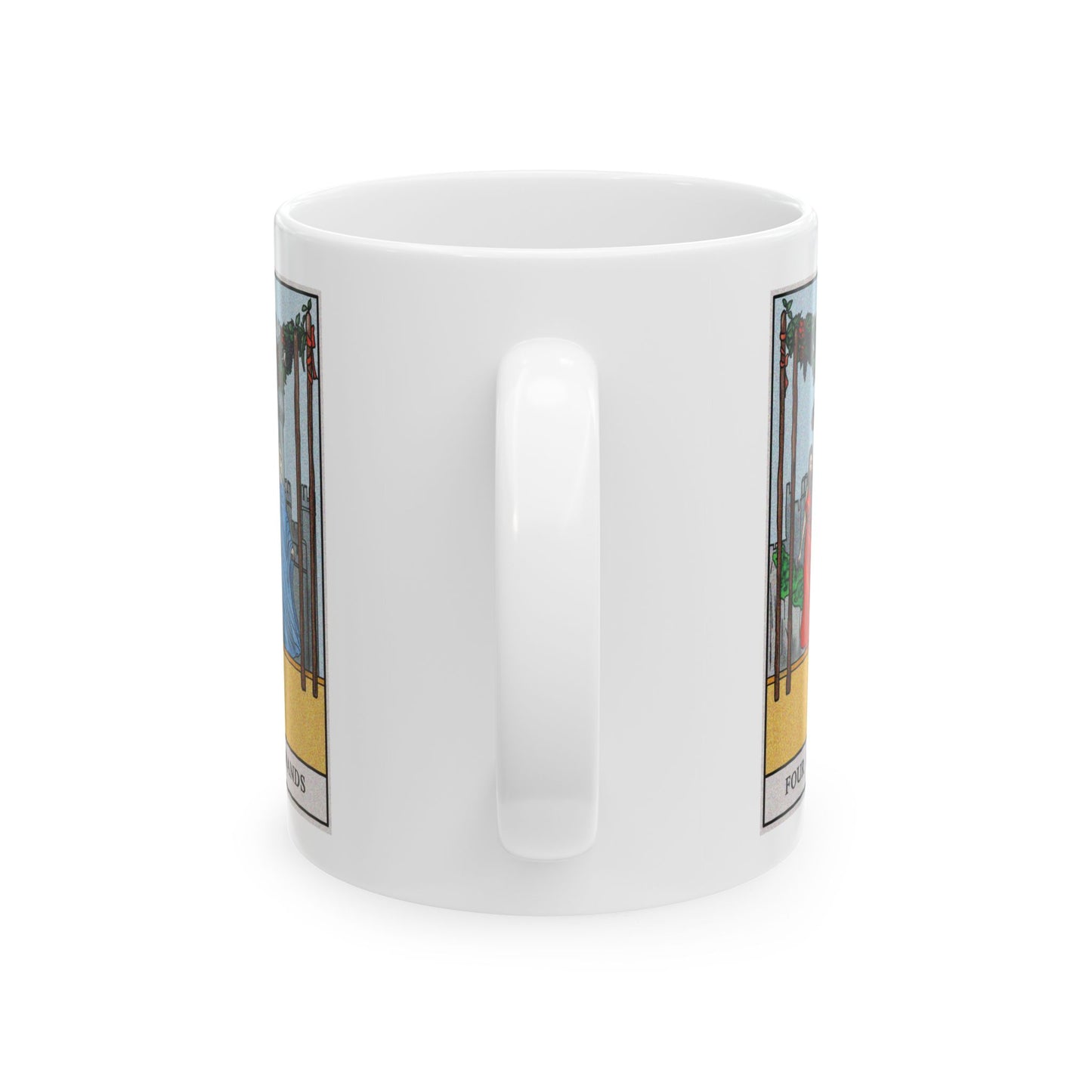 Four of Wands of Wands Tarot Card Coffee Mug - Double Sided Print, White Ceramic, 11oz by TheGlassyLass