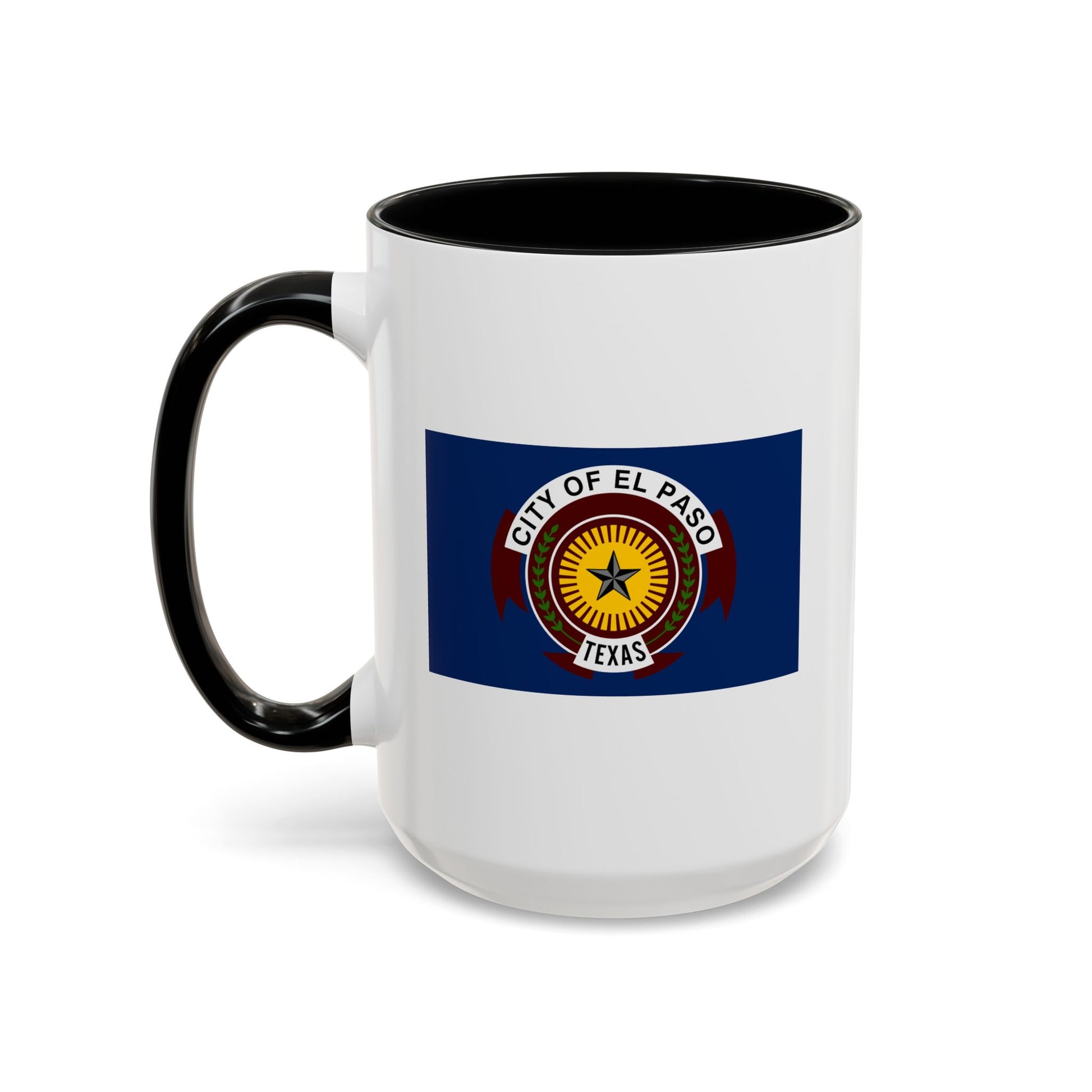 City of El Paso Seal Coffee Mug - Double Sided Print, Black Accent White Ceramic, 15oz by TheGlassyLass.com