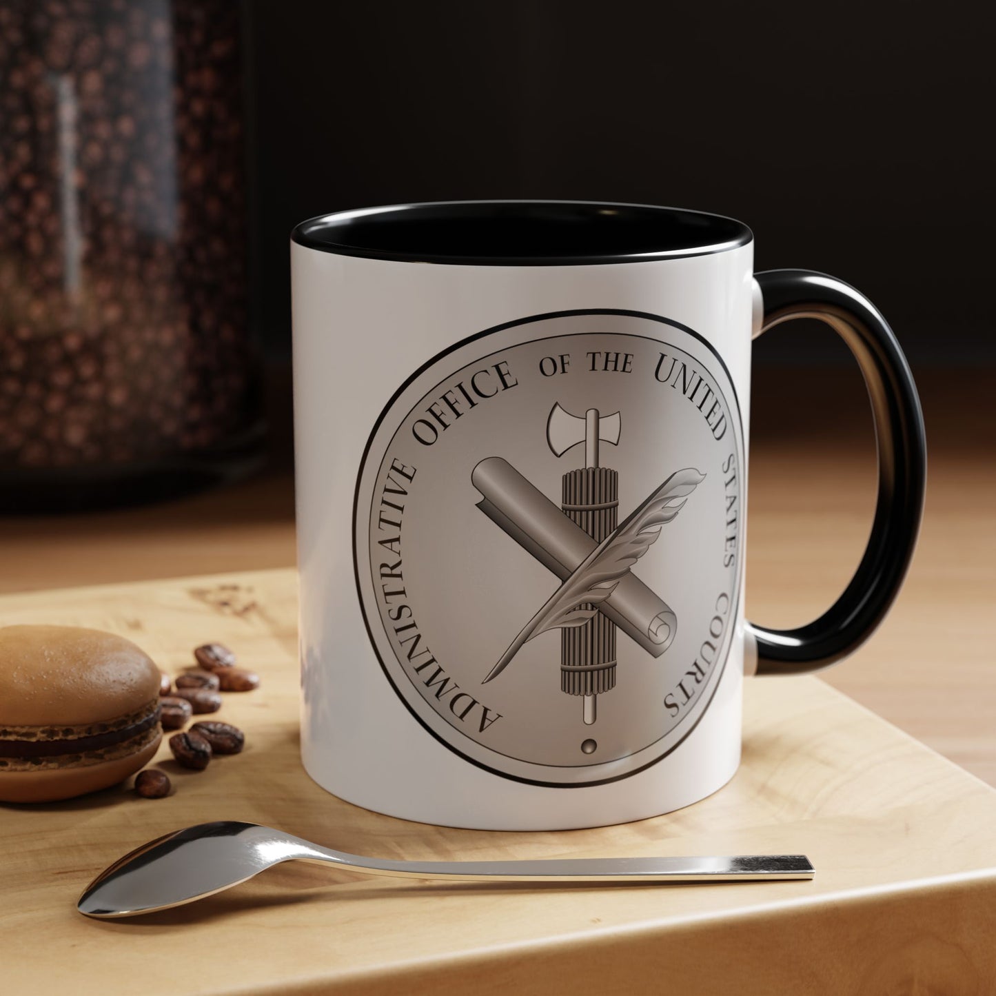 Administrative Office of the United States Courts Seal Coffee Mug - Double Sided Print, Black Accent White Ceramic, 11oz by TheGlassyLass.com