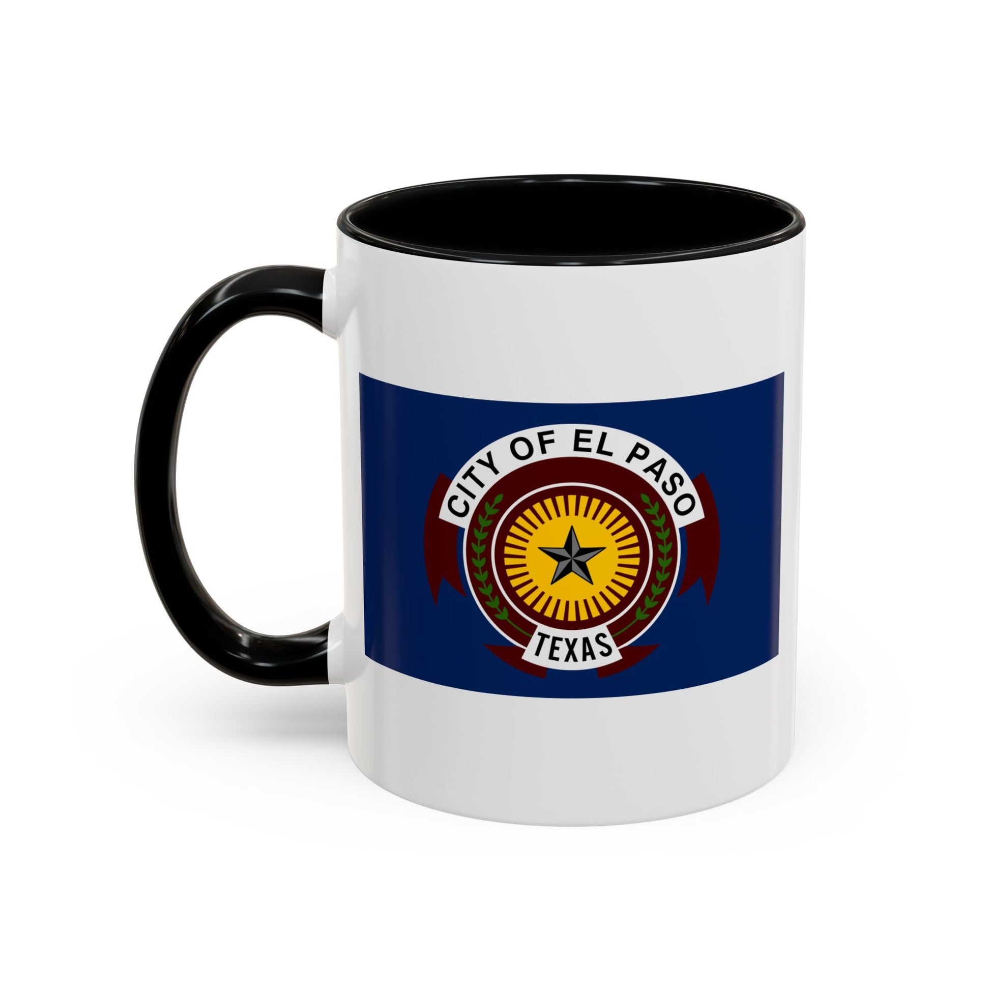 City of El Paso Seal Coffee Mug - Double Sided Print, Black Accent White Ceramic, 11oz by TheGlassyLass.com