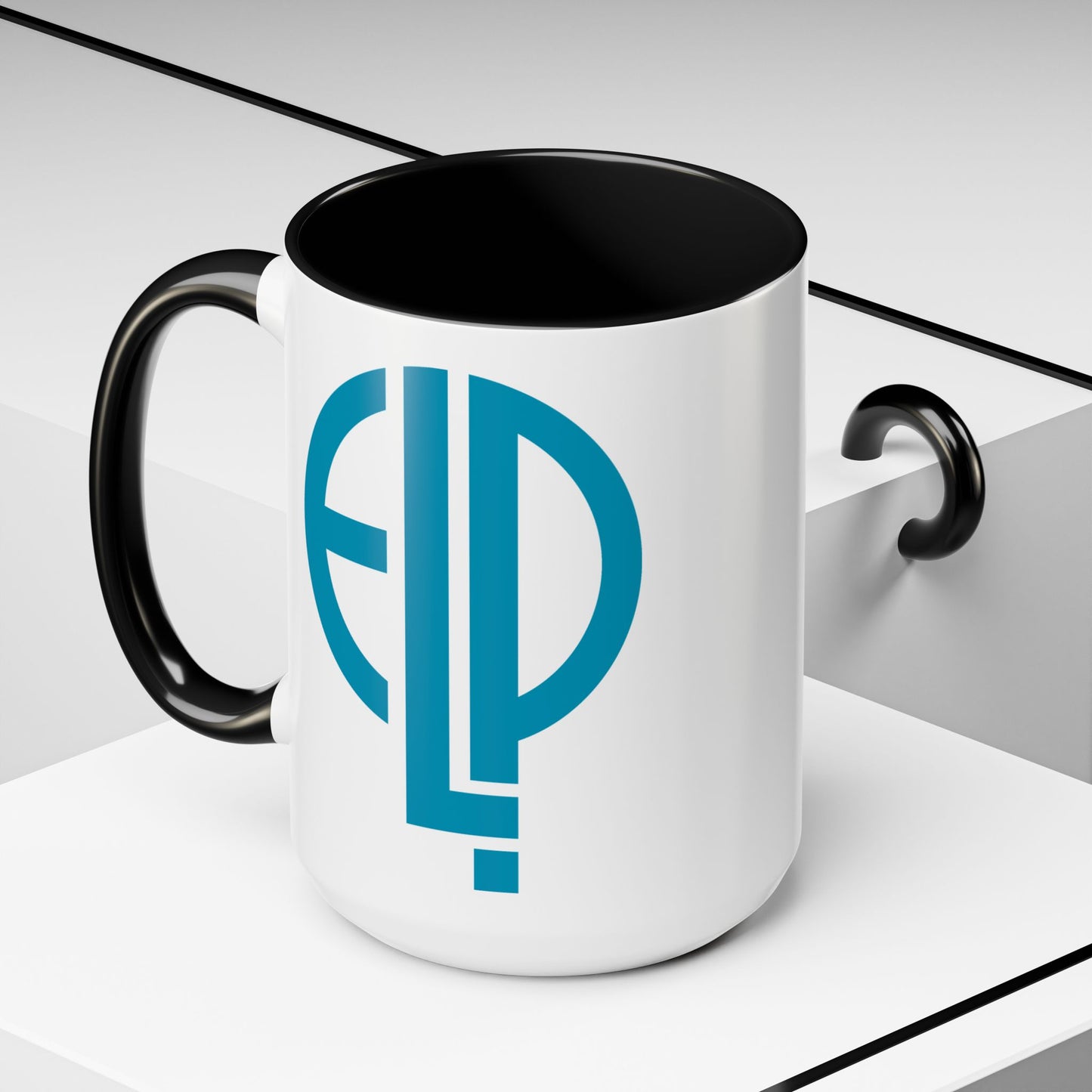 ELP Coffee Mug - Double Sided Black Accent White Ceramic 15oz by TheGlassyLass.com
