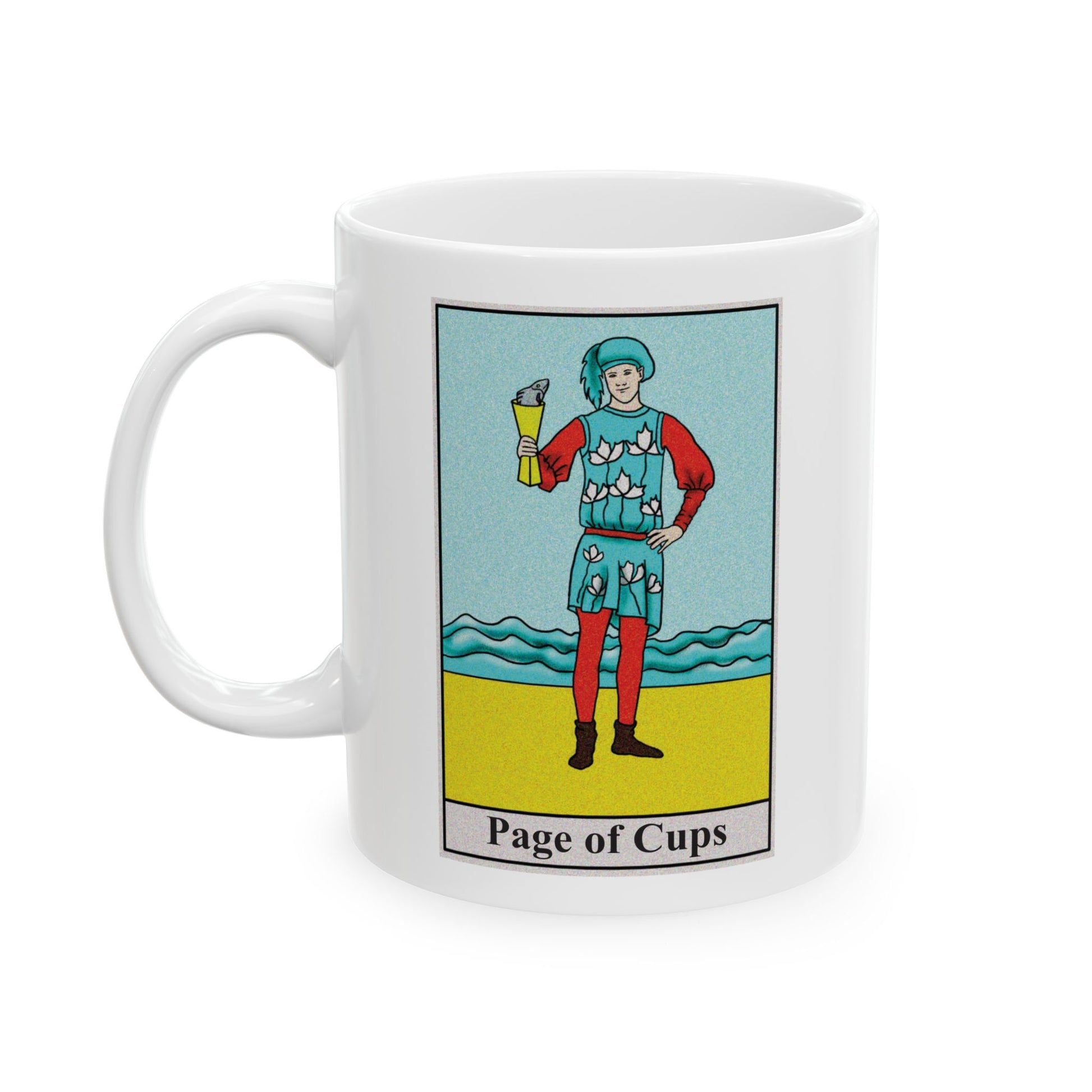 Page of Cups Tarot Card Coffee Mug - Double Sided Print, White Ceramic, 11oz by TheGlassyLass.com