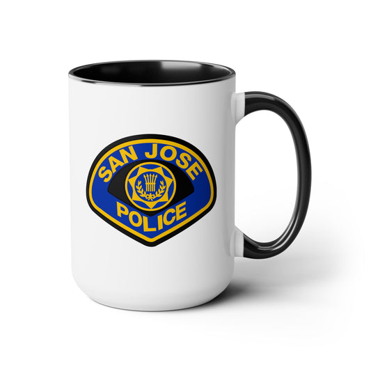 San Jose Police Coffee Mugs - Double Sided Black Accent White Ceramic 15oz by TheGlassyLass.com
