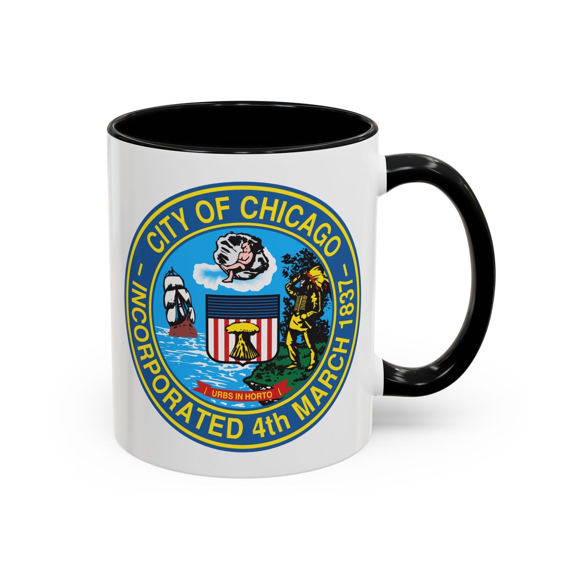 City of Chicago Seal Coffee Mug - Double Sided Print, Black Accent White Ceramic, 11oz by TheGlassyLass.com