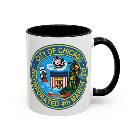 City of Chicago Seal Coffee Mug - Double Sided Print, Black Accent White Ceramic, 11oz by TheGlassyLass.com
