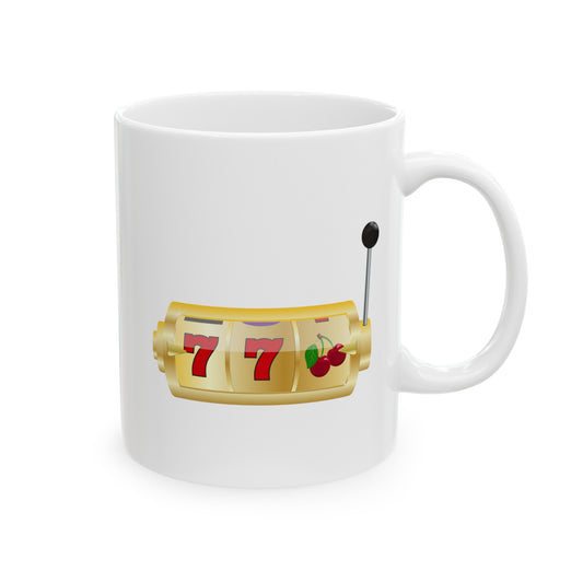 Slot Machine Coffee Mug - Double Sided White Ceramic 11oz by TheGlassyLass.com