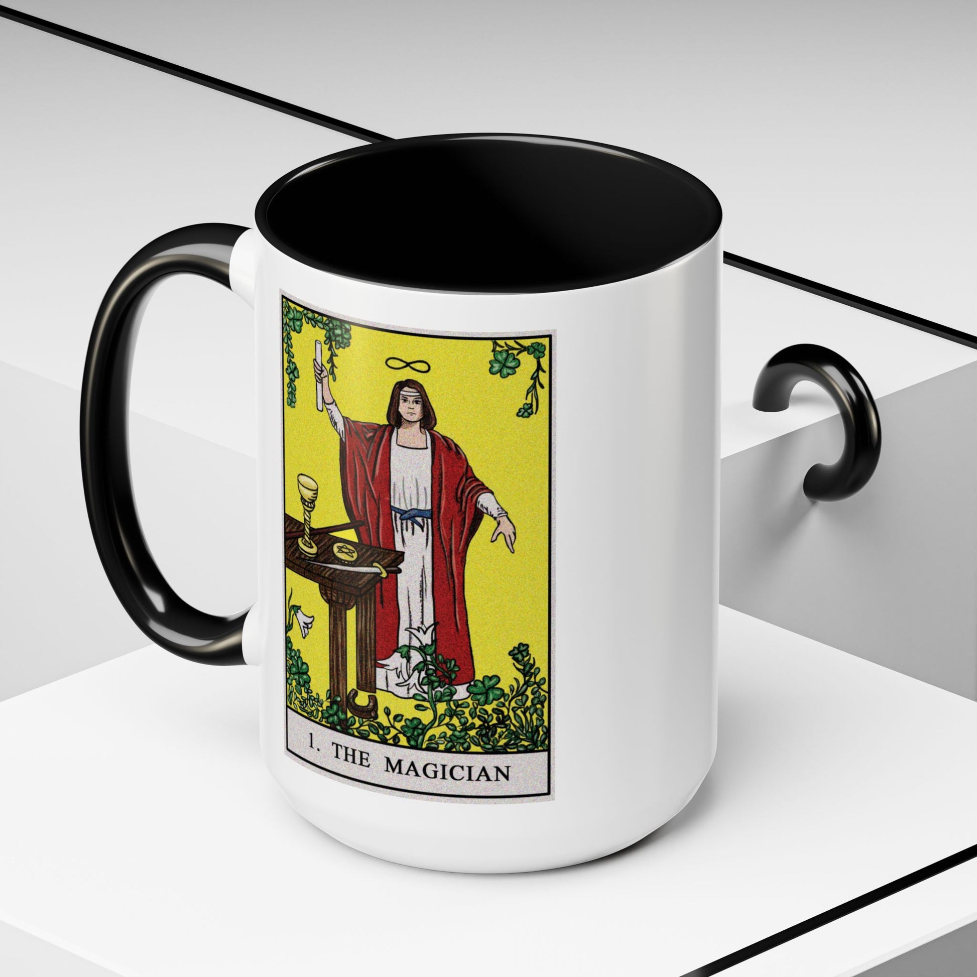 The Magician Tarot Card Coffee Mug - Double Sided Black Accent White Ceramic 15oz by TheGlassyLass.com