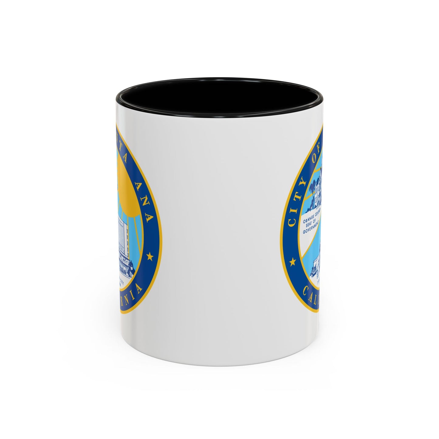 Santa Ana California Seal Coffee Mug - Double Sided Print, Black Accent White Ceramic, 11oz by TheGlassyLass.com