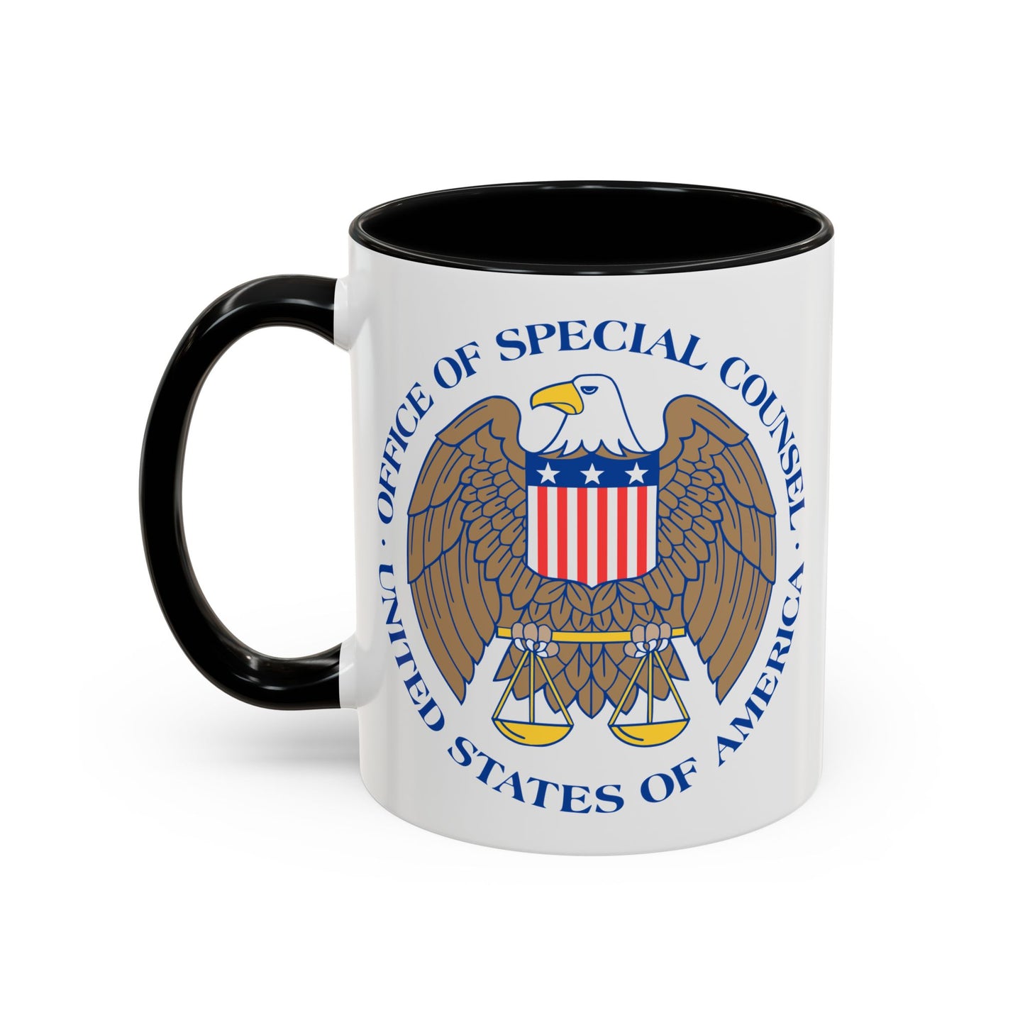 United States Office of Special Counsel Seal Coffee Mug - Double Sided Print, Black Accent White Ceramic, 11oz by TheGlassyLass.com