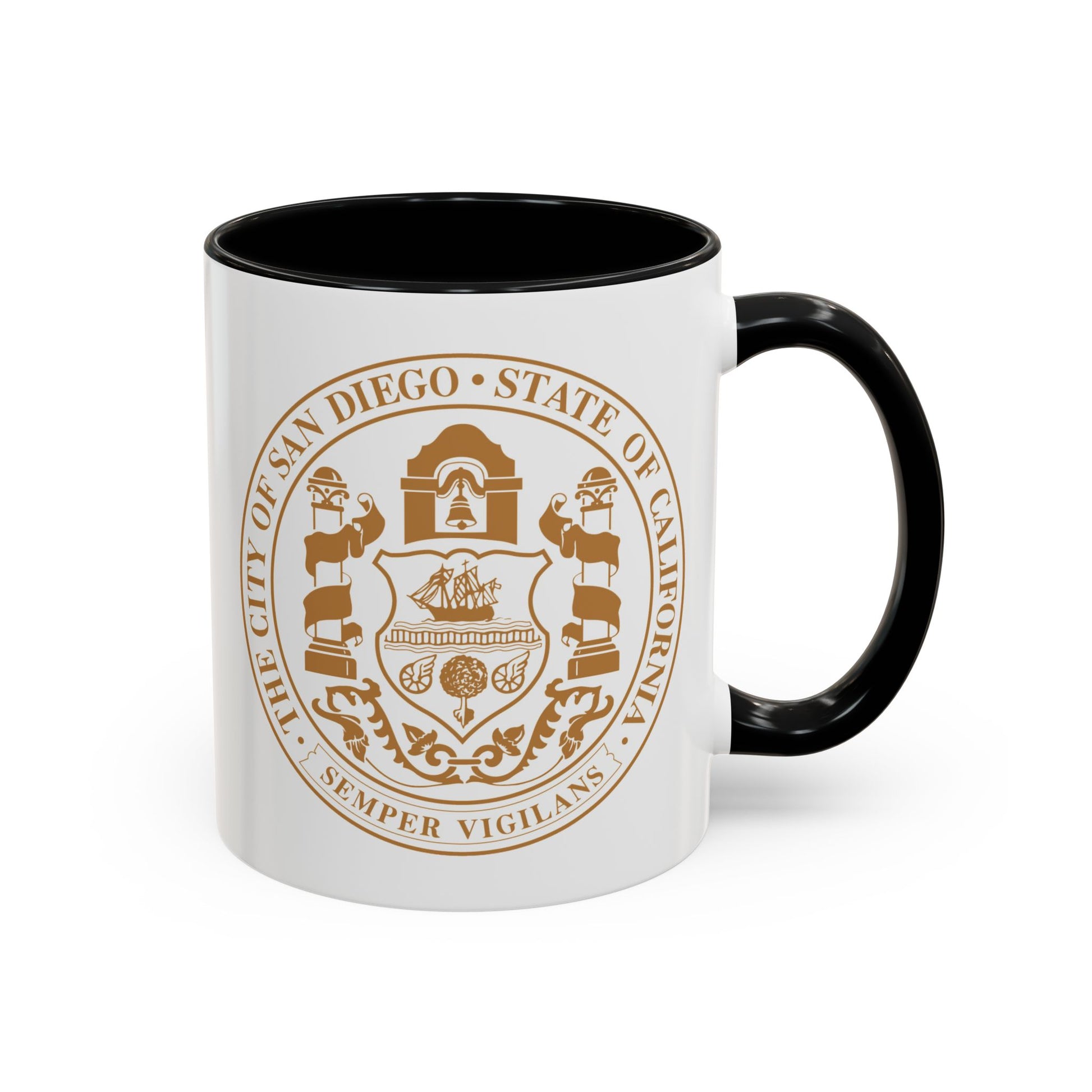 City of City of San Diego Seal Coffee Mug - Double Sided Print, Black Accent White Ceramic, 11oz by TheGlassyLass.com