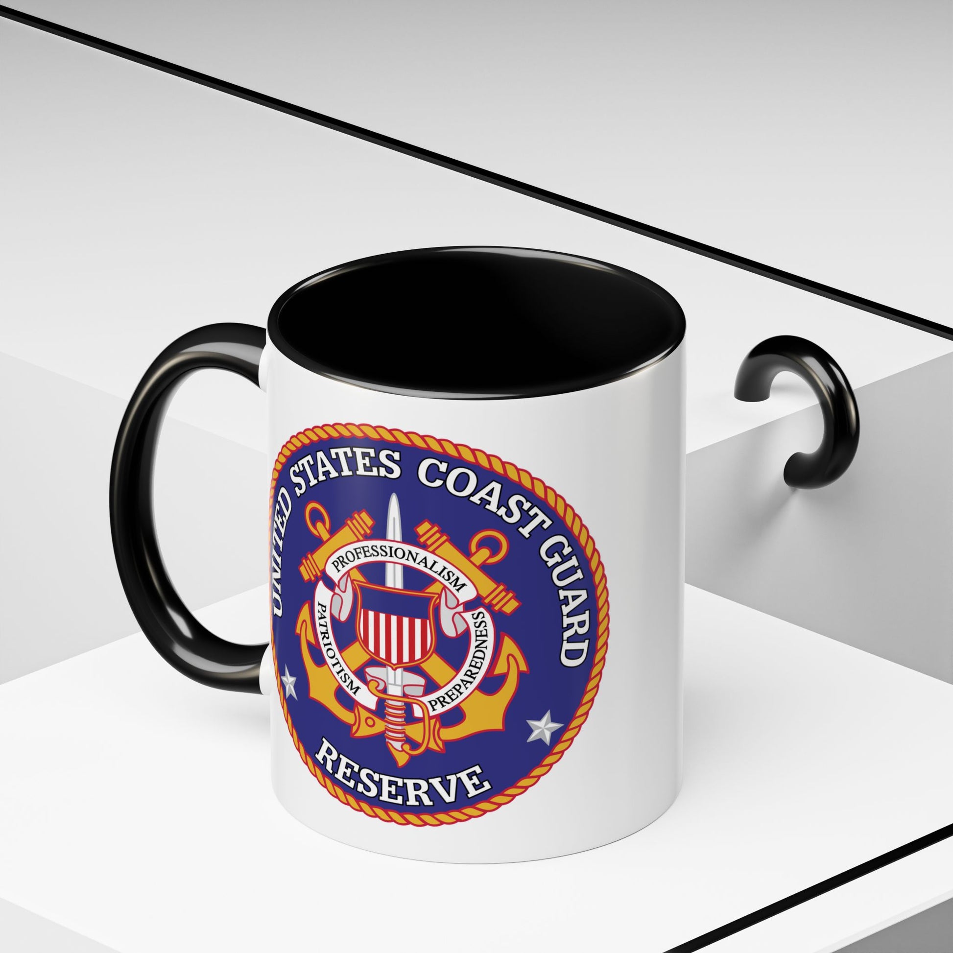 United States Coast Guard Reserve Seal Coffee Mug - Double Sided Print, Black Accent White Ceramic, 11oz by TheGlassyLass.com