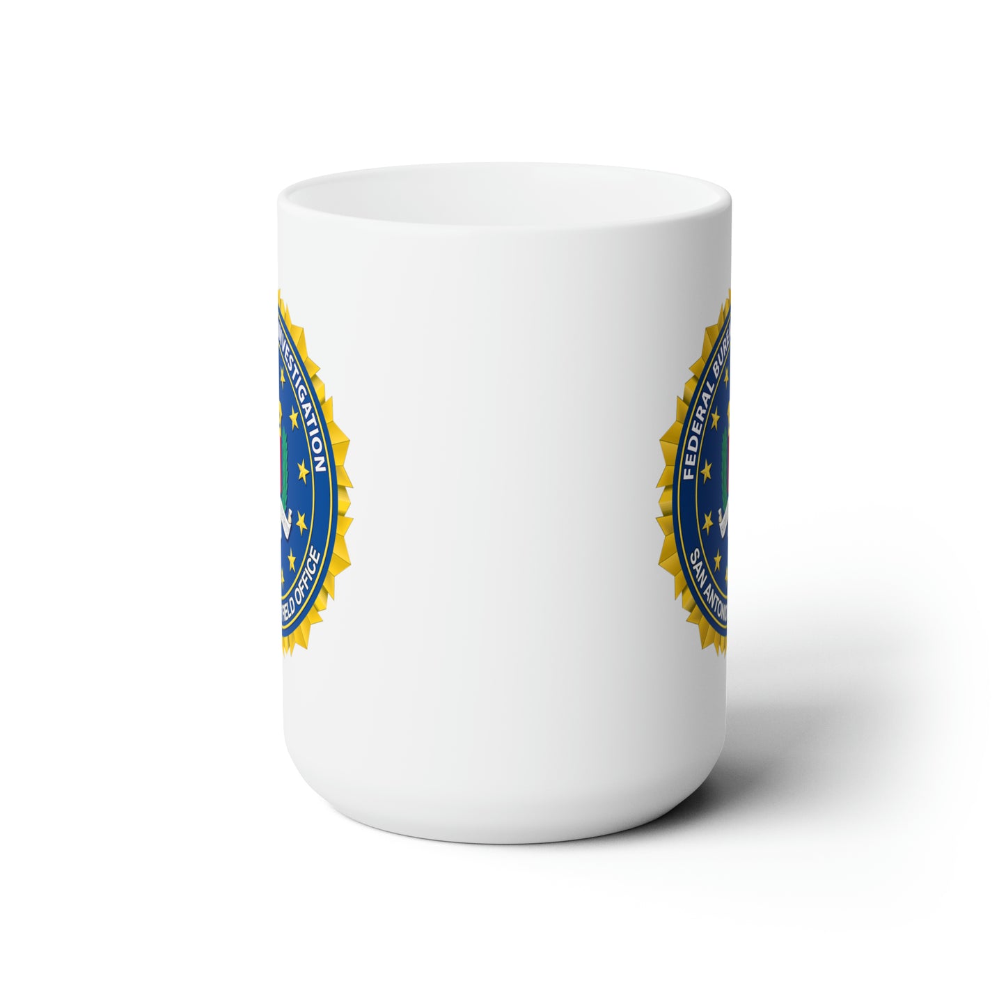 The FBI San Antonio Field Office Coffee Mug - Double Sided White Ceramic 15oz - by TheGlassyLass.com