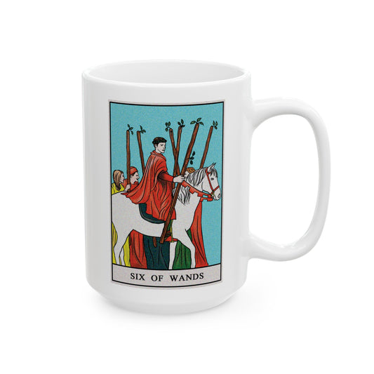Six of Wands Tarot Card Coffee Mug - Double Sided White Ceramic 15oz by TheGlassyLass.com