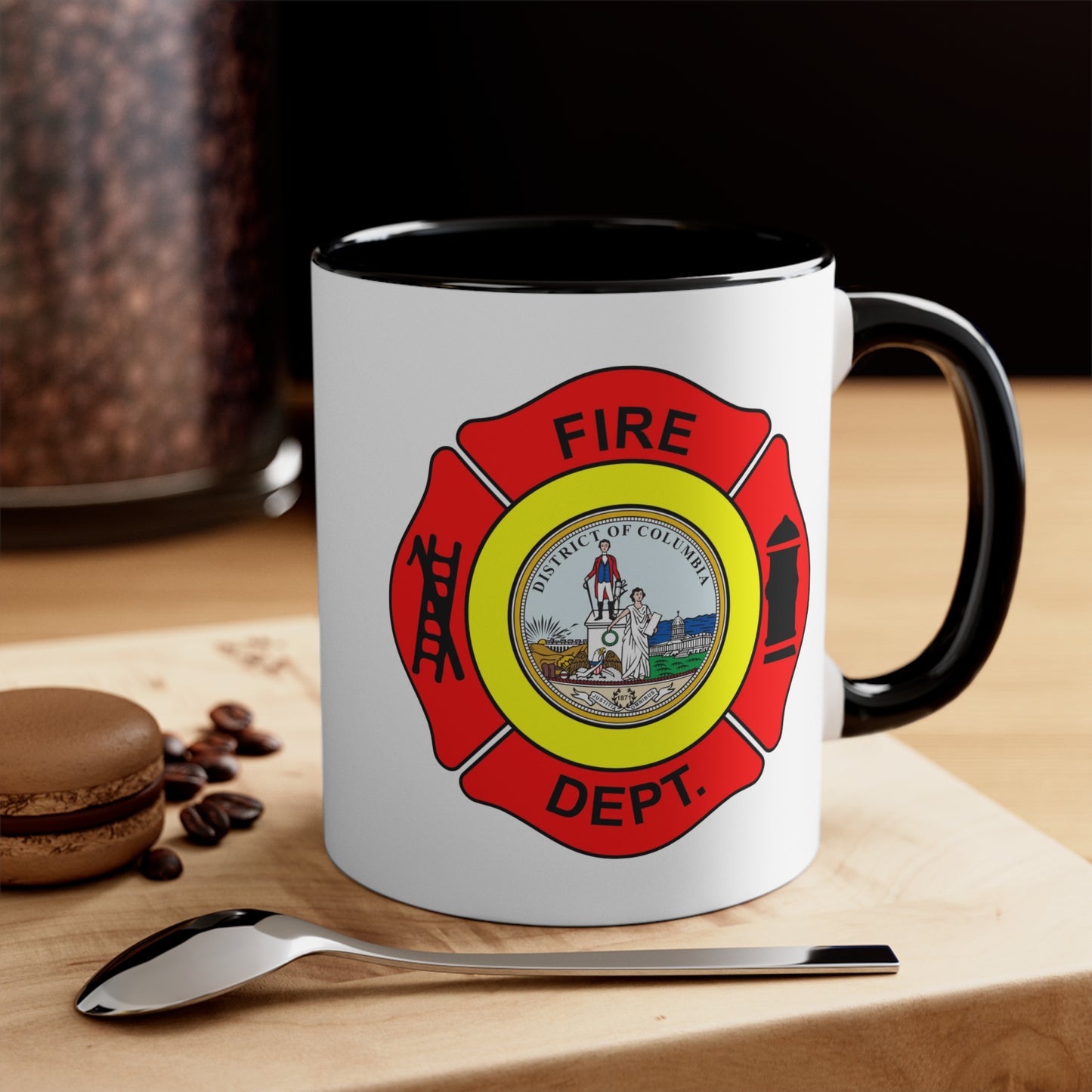 Washington DC Fire Department Coffee Mug - Double Sided Black Accent White Ceramic 11oz by TheGlassyLass.com