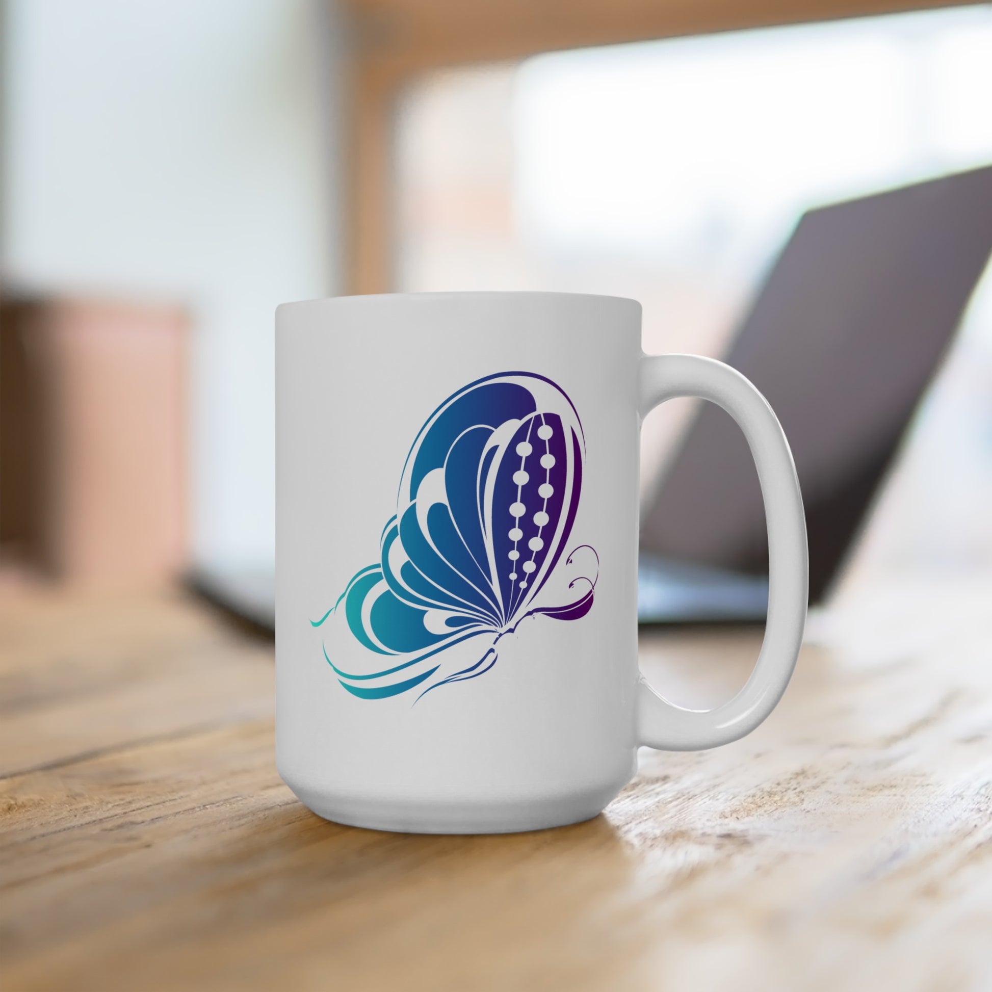 Butterfly Coffee Mug - Double Sided White Ceramic 15oz by TheGlassyLass.com