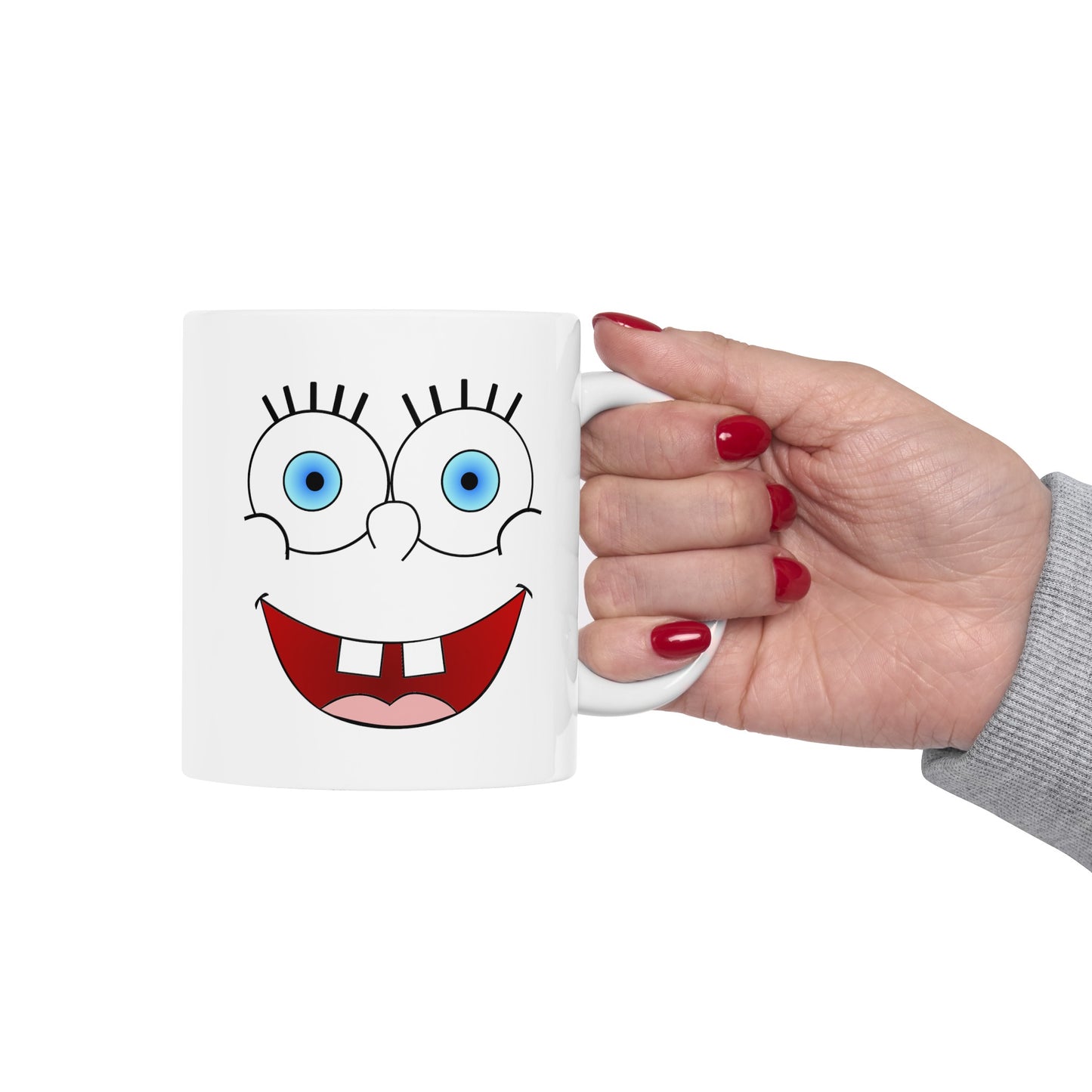 SpongeBob ish Coffee Mug - Double Sided White Ceramic 11oz by TheGlassyLass.com