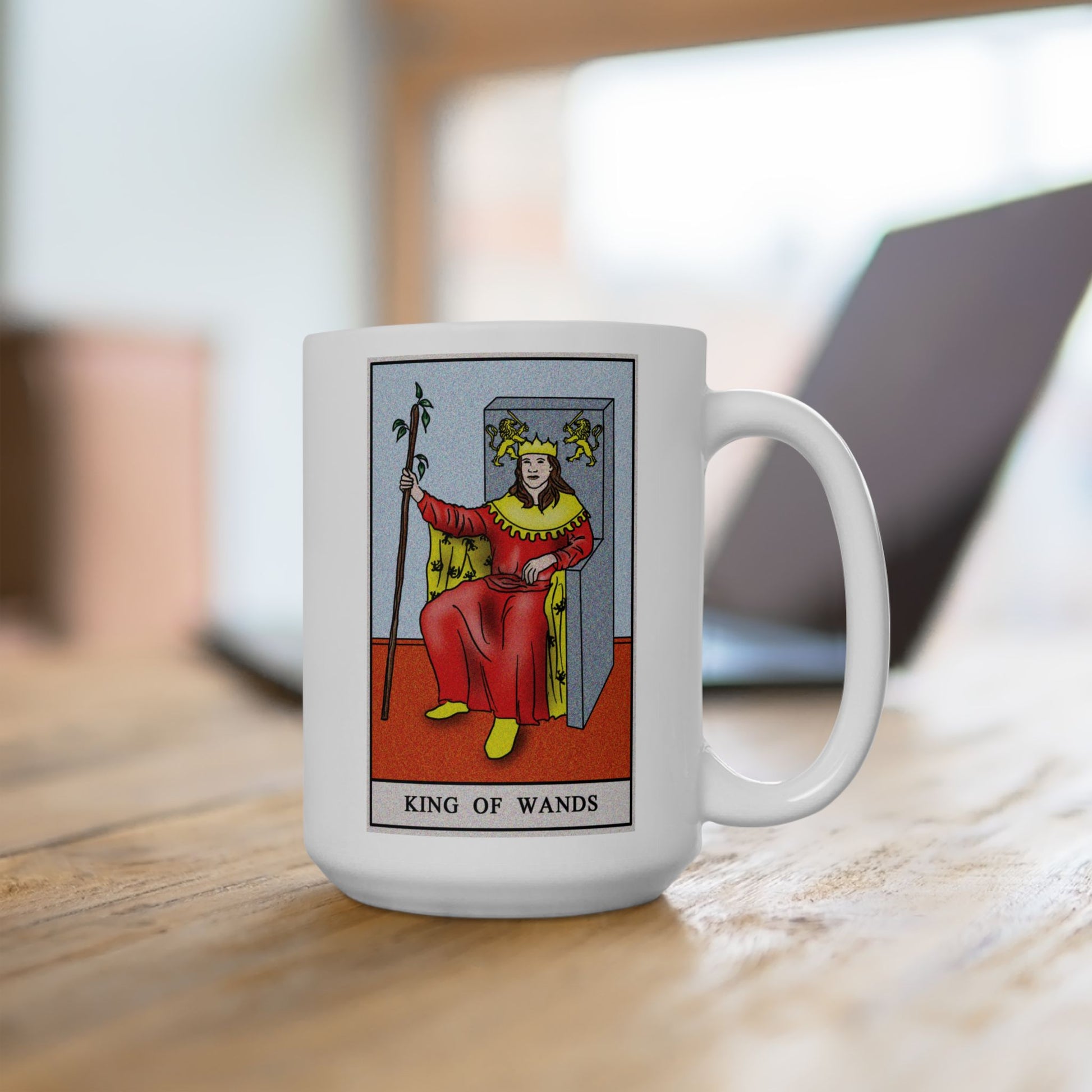 King of Wands Tarot Card Coffee Mug - Double Sided White Ceramic 15oz by TheGlassyLass.com
