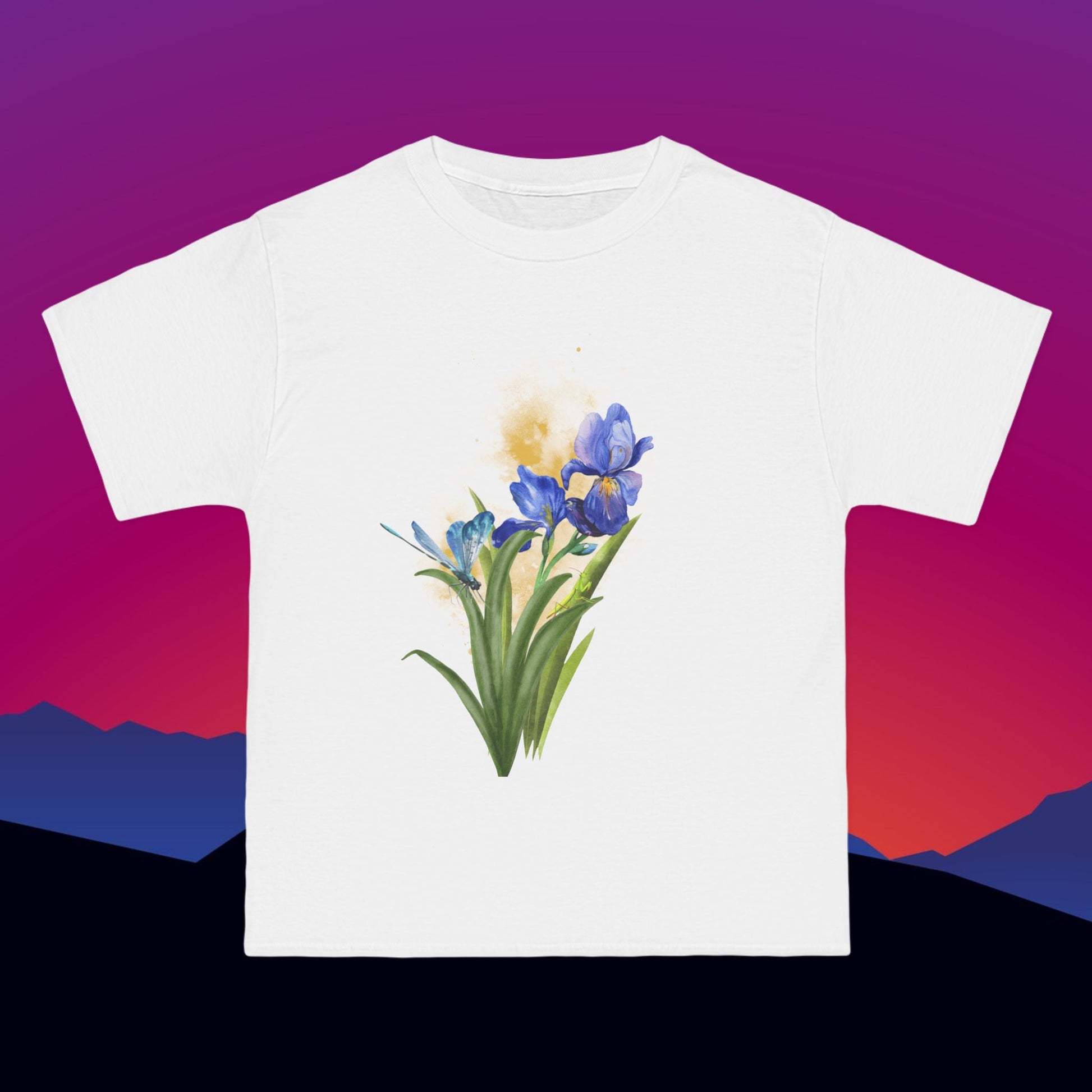 Iris Bloom T-Shirt: (Hanes Beefy-T 100% Preshrunk Cotton Custom Printed by TheGlassyLass.com