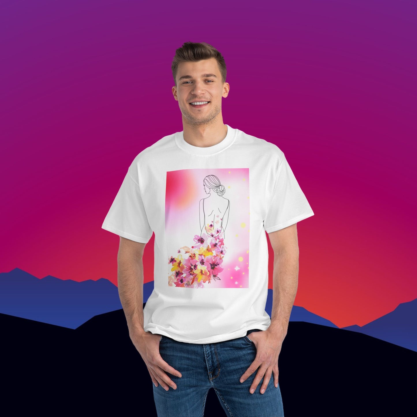 Flower Train T-Shirt: (Hanes Beefy-T 100% Preshrunk Cotton Custom Printed by TheGlassyLass.com