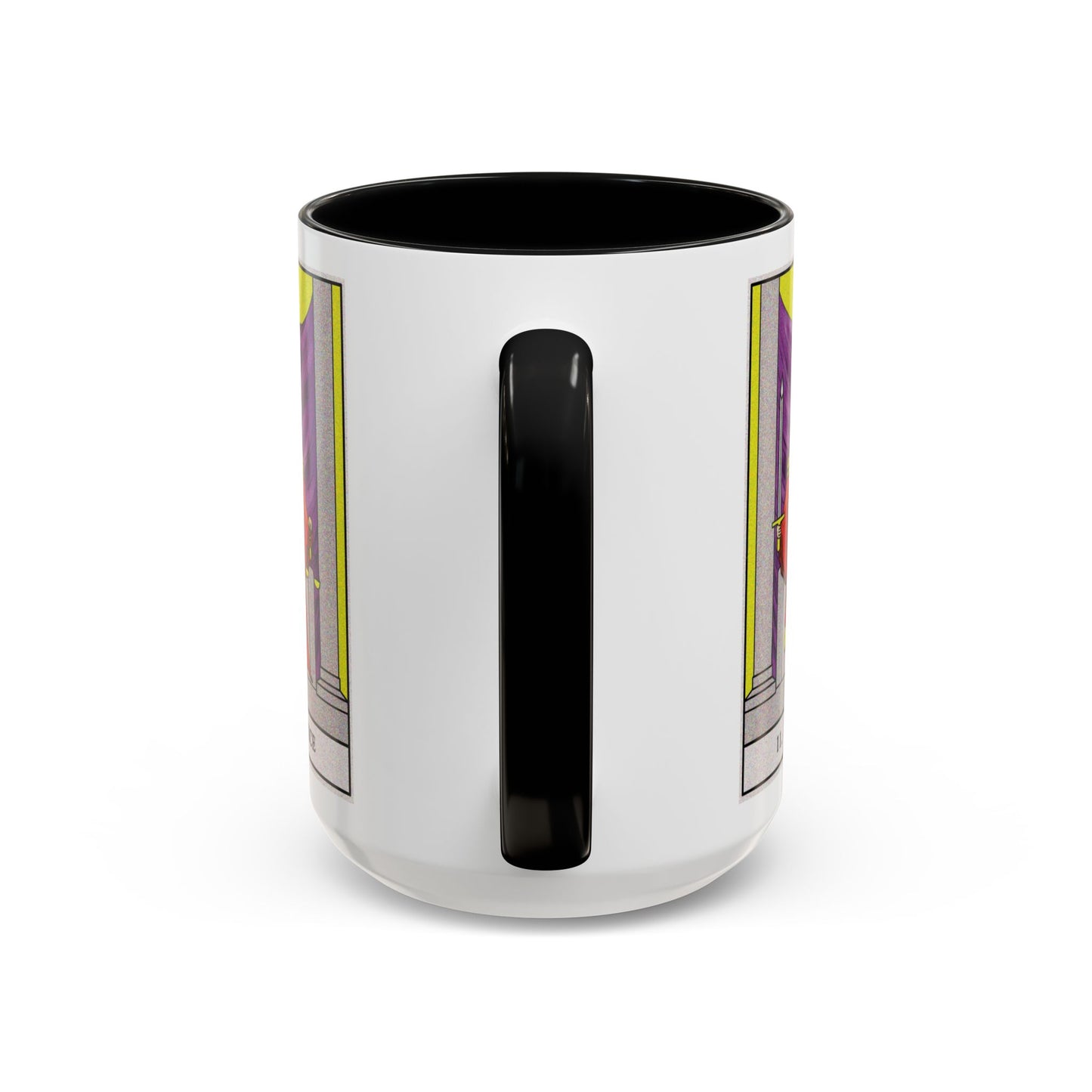 Justice Tarot Card Coffee Mug - Double Sided Black Accent White Ceramic 15oz by TheGlassyLass.com