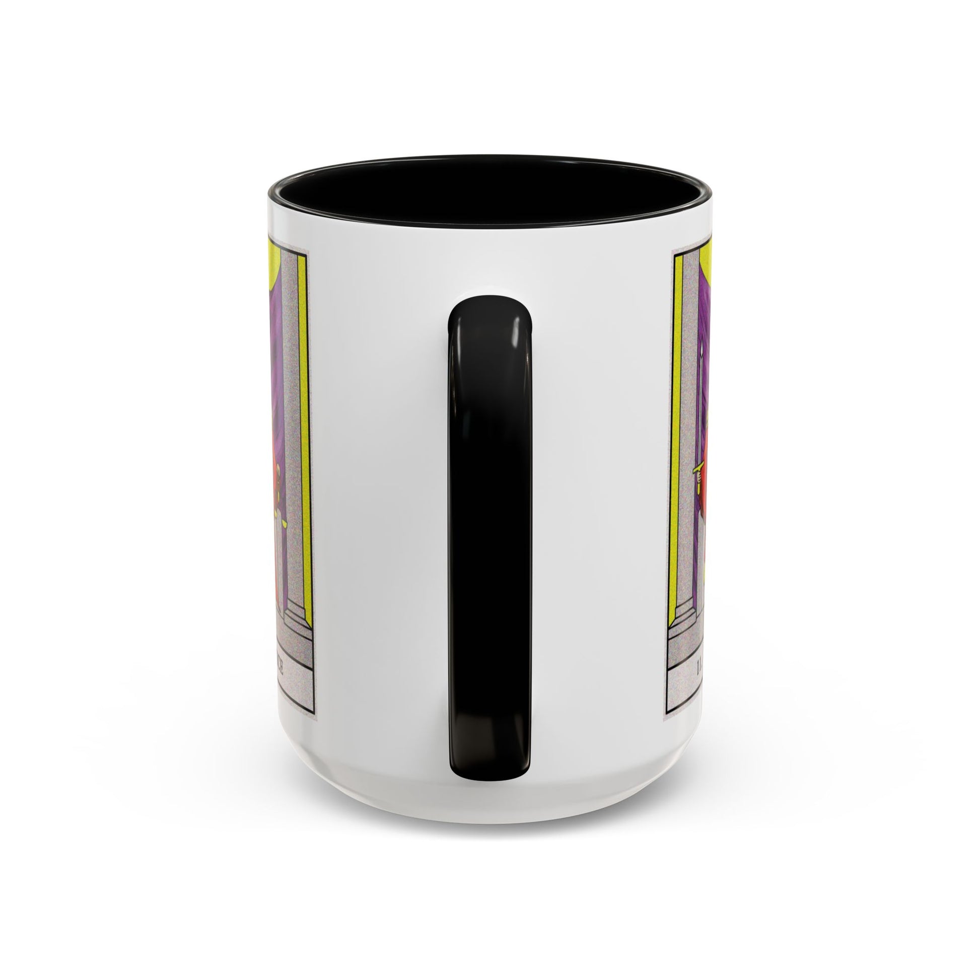Justice Tarot Card Coffee Mug - Double Sided Black Accent White Ceramic 15oz by TheGlassyLass.com