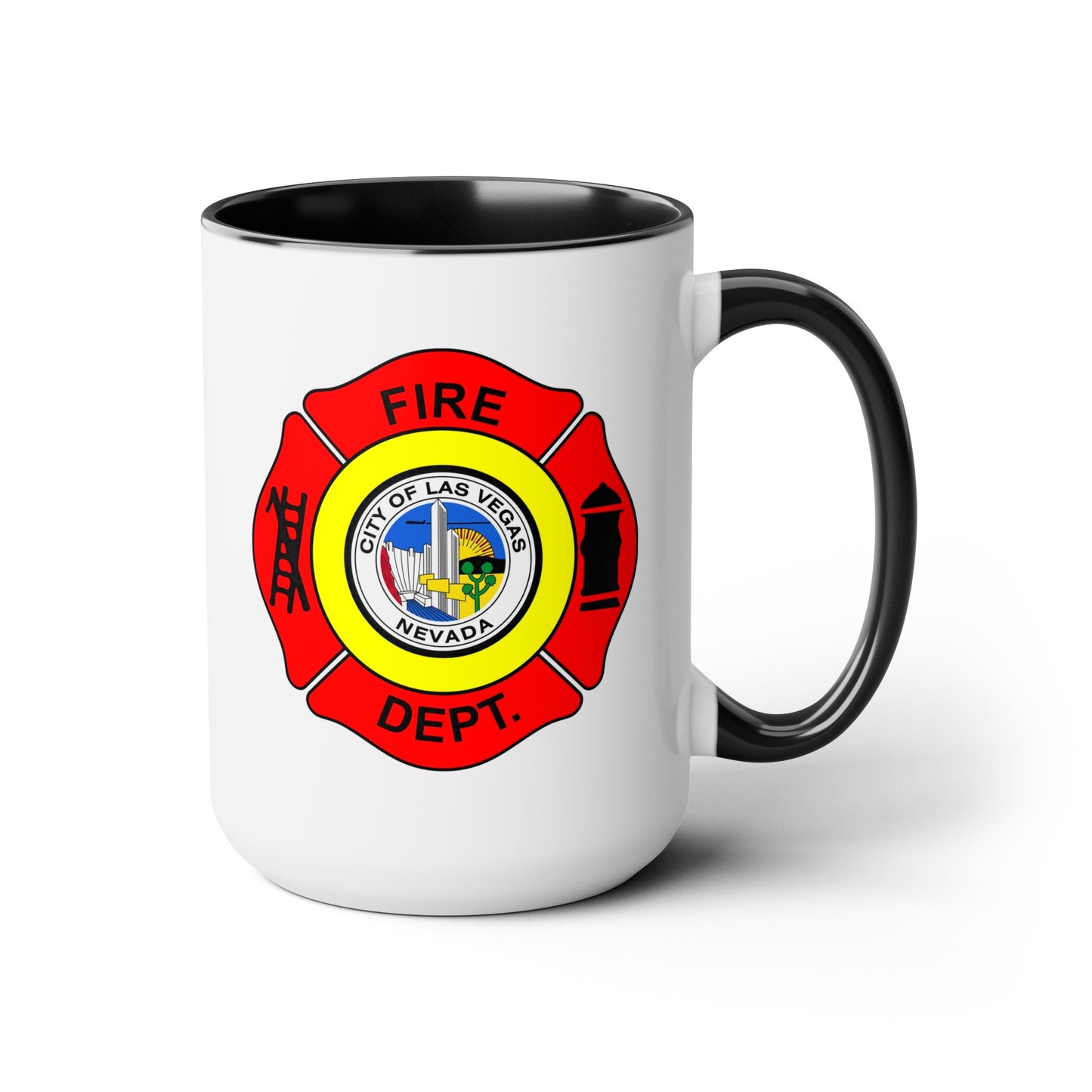 Las Vegas Fire Department Coffee Mug - Double Sided Black Accent Two Tone White Ceramic 15oz by TheGlassyLass.com