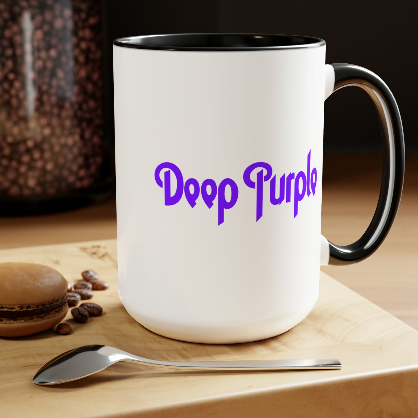 Deep Purple Coffee Mug - Double Sided Black Accent White Ceramic 15oz by TheGlassyLass