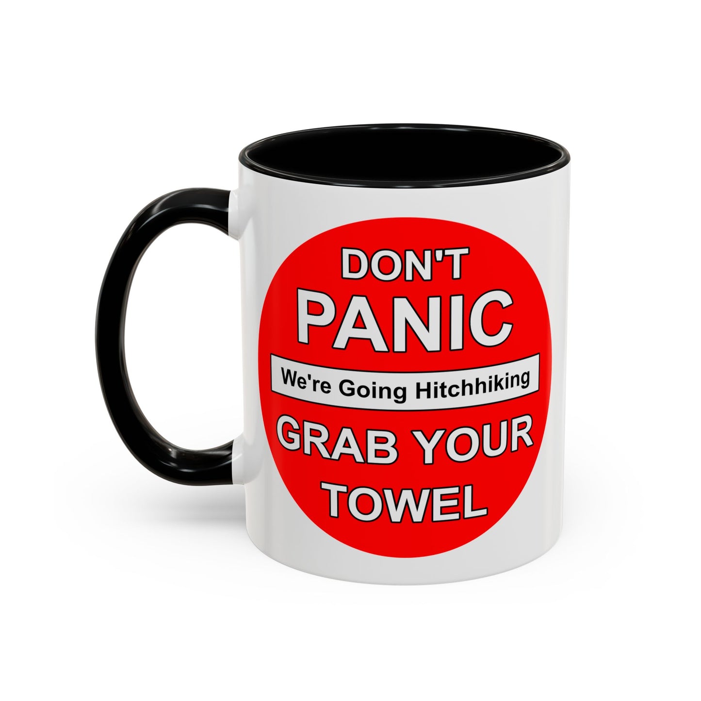 Don't Panic Coffee Mug - Double Sided Black Accent White Ceramic 11oz by TheGlassyLass.com