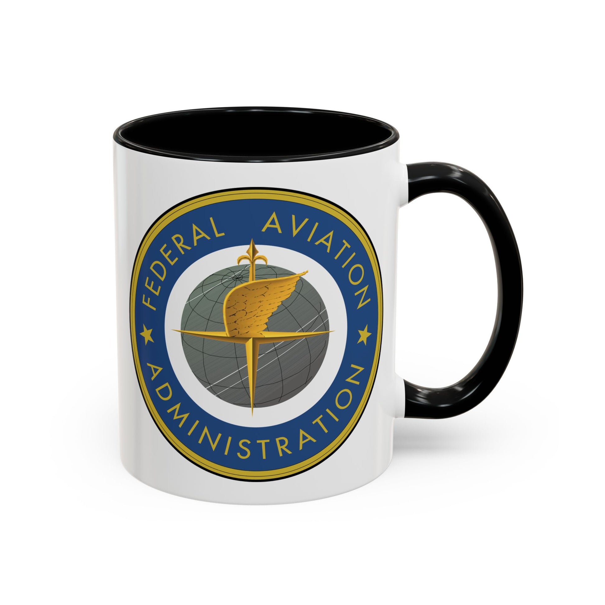 Federal Aviation Administration (FAA) Coffee Mug - Double Sided Print, Black Accent White Ceramic, 11oz by TheGlassyLass.com