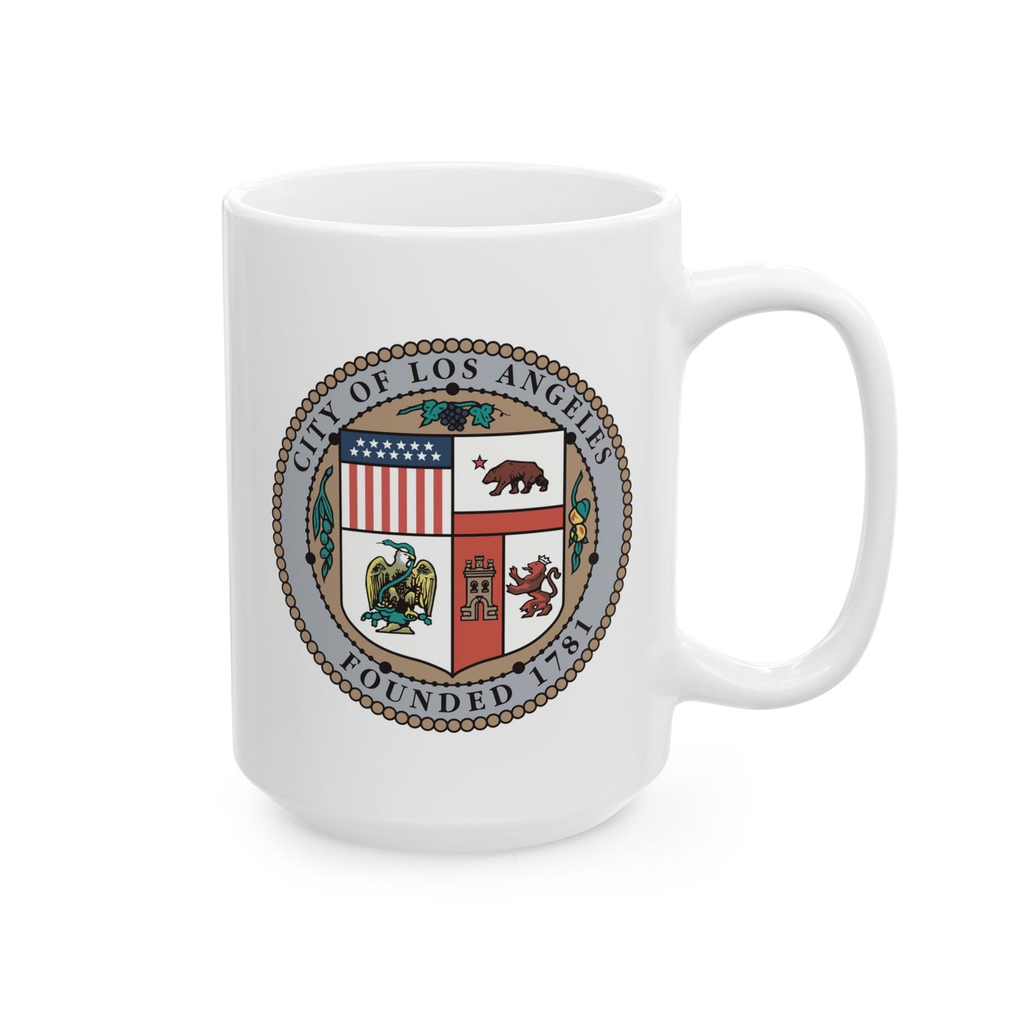 City of Los Angeles California Seal Coffee Mug - Double Sided Print, White Ceramic, 15oz by TheGlassyLass.com