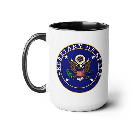 US Secretary of State Coffee Mug - Double Sided Print Two Tone Black Accent White Ceramic 15oz by TheGlassyLass.com