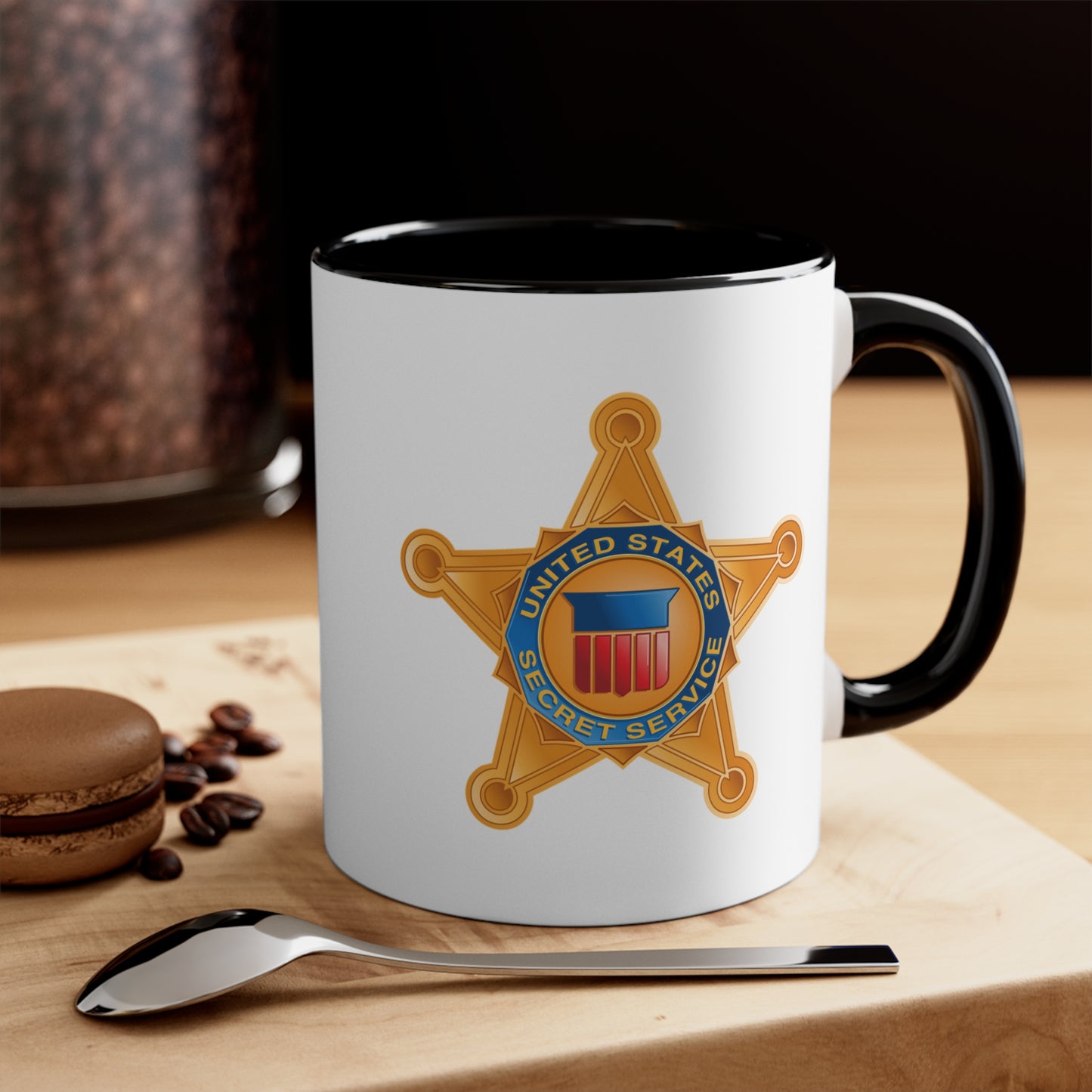 US Secret Service Coffee Mug - Double Sided Black Accent White Ceramic 11oz by TheGlassyLass
