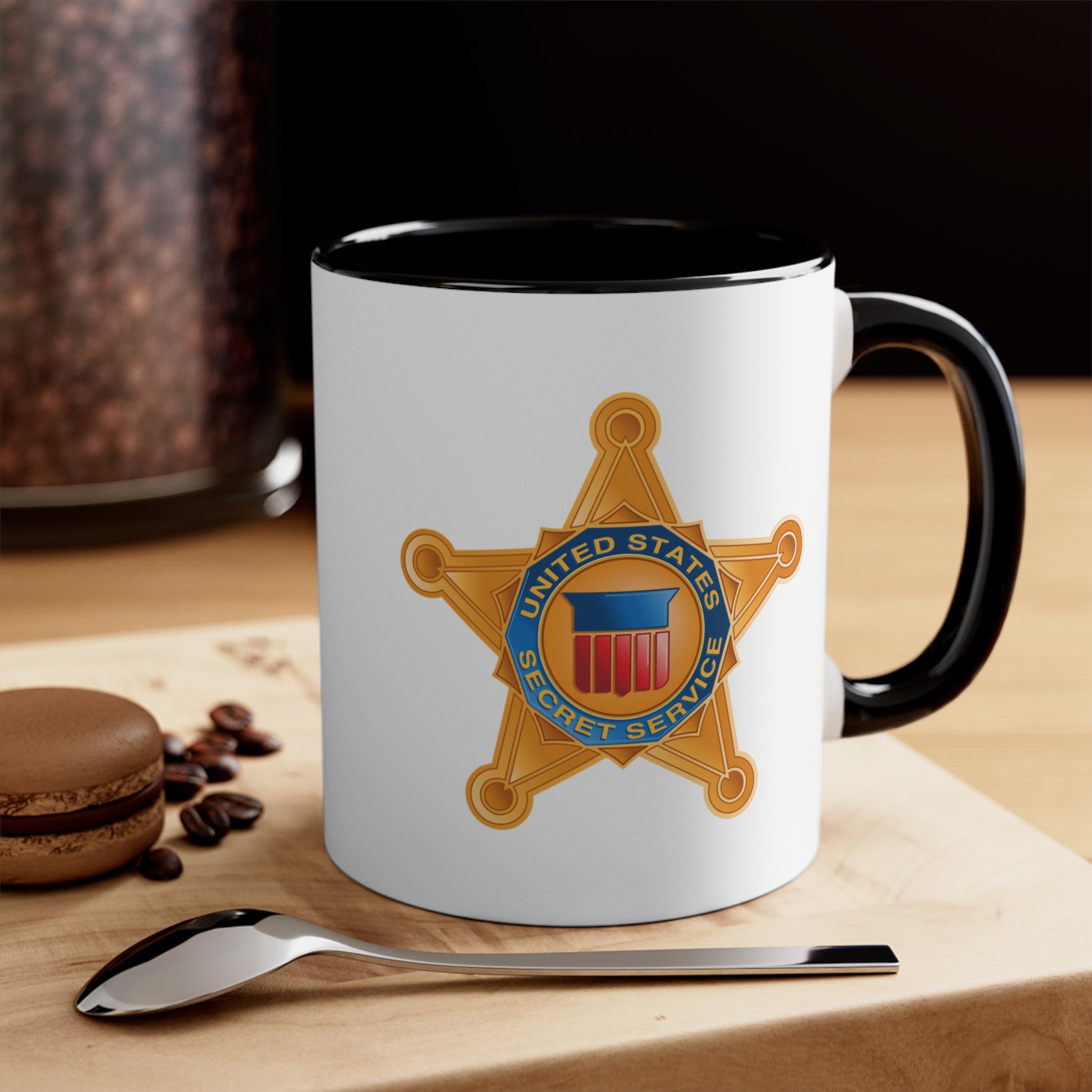 US Secret Service Coffee Mug - Double Sided Black Accent White Ceramic 11oz by TheGlassyLass