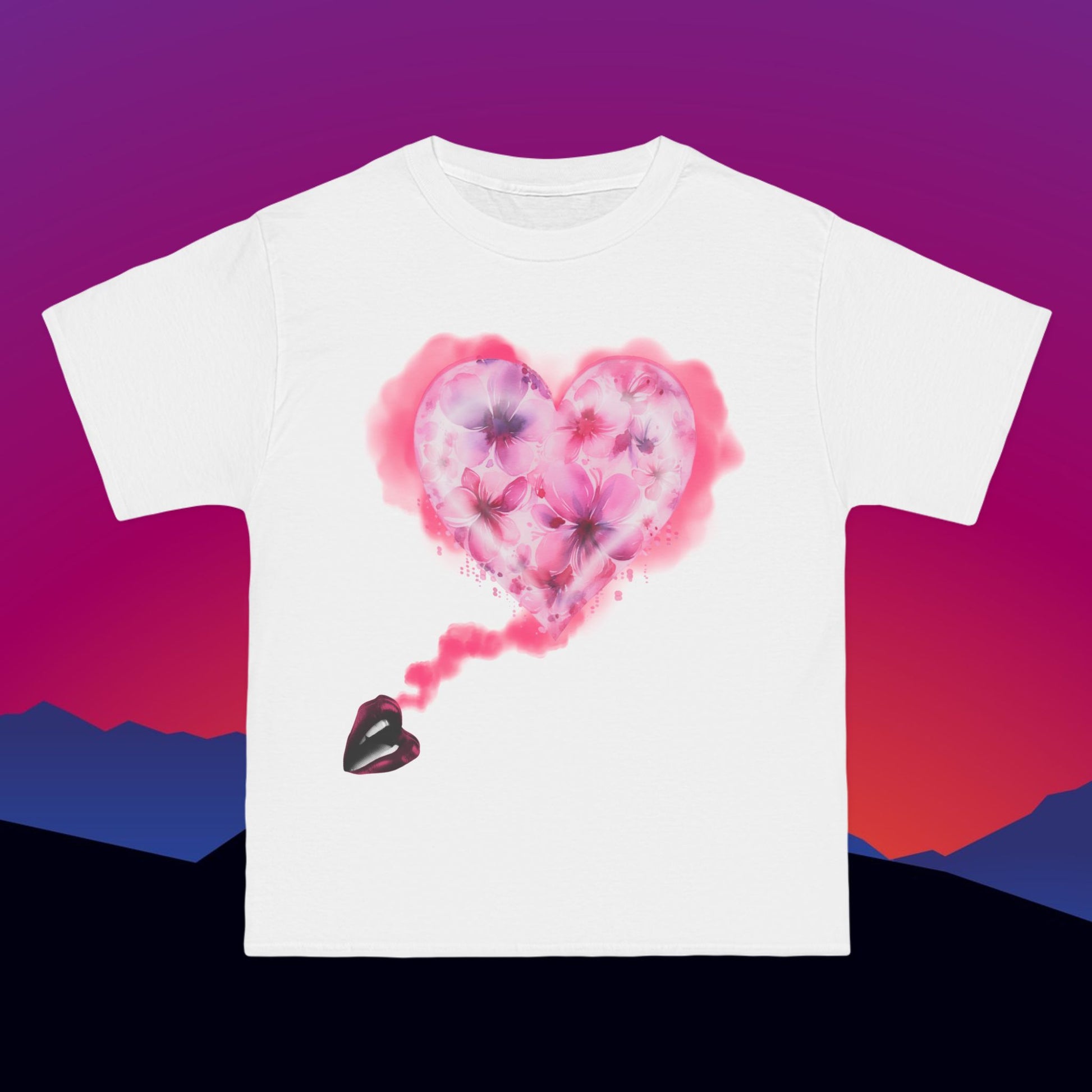 Floral Hearts T-Shirt: (Hanes Beefy-T 100% Preshrunk Cotton Custom Printed by TheGlassyLass.com