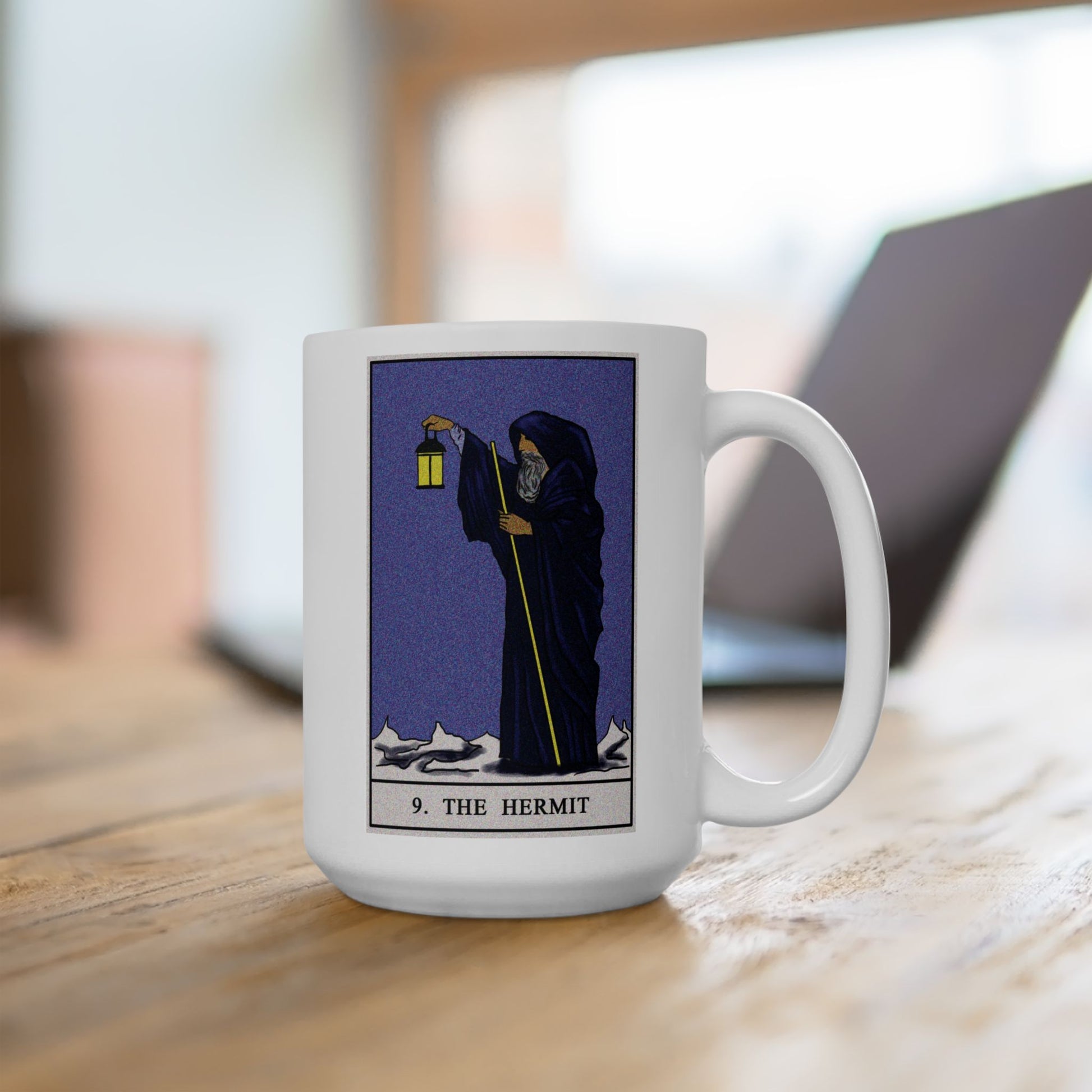 The Hermit Tarot Card Coffee Mug - Double Sided White Ceramic 15oz by TheGlassyLass.com