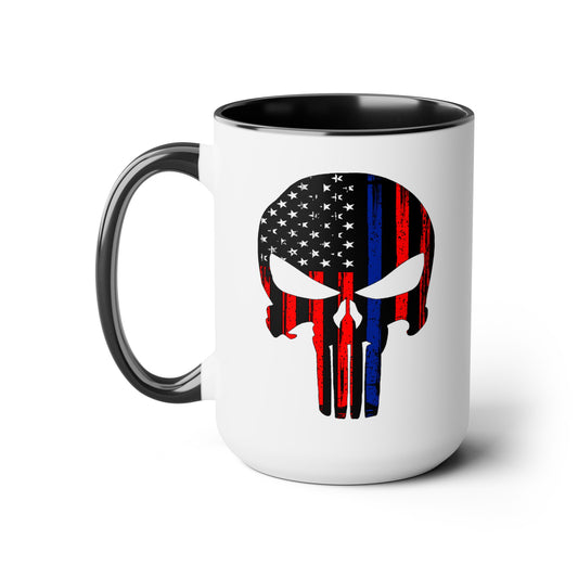 Blue Lives Matter Coffee Mug - Double Sided Black Accent White Ceramic 15oz by TheGlassyLass.com